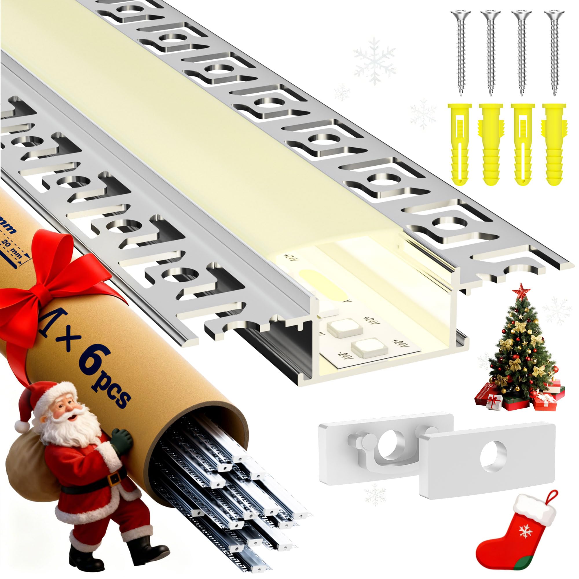 LASLUX 6 x Profilo in Alluminio per Strisce 1M, Profilo Cartongesso per Barra, Installazione Superficiale per Illuminazione Indiretta del Soffitto, Compatibile con Diffusore e Canaline