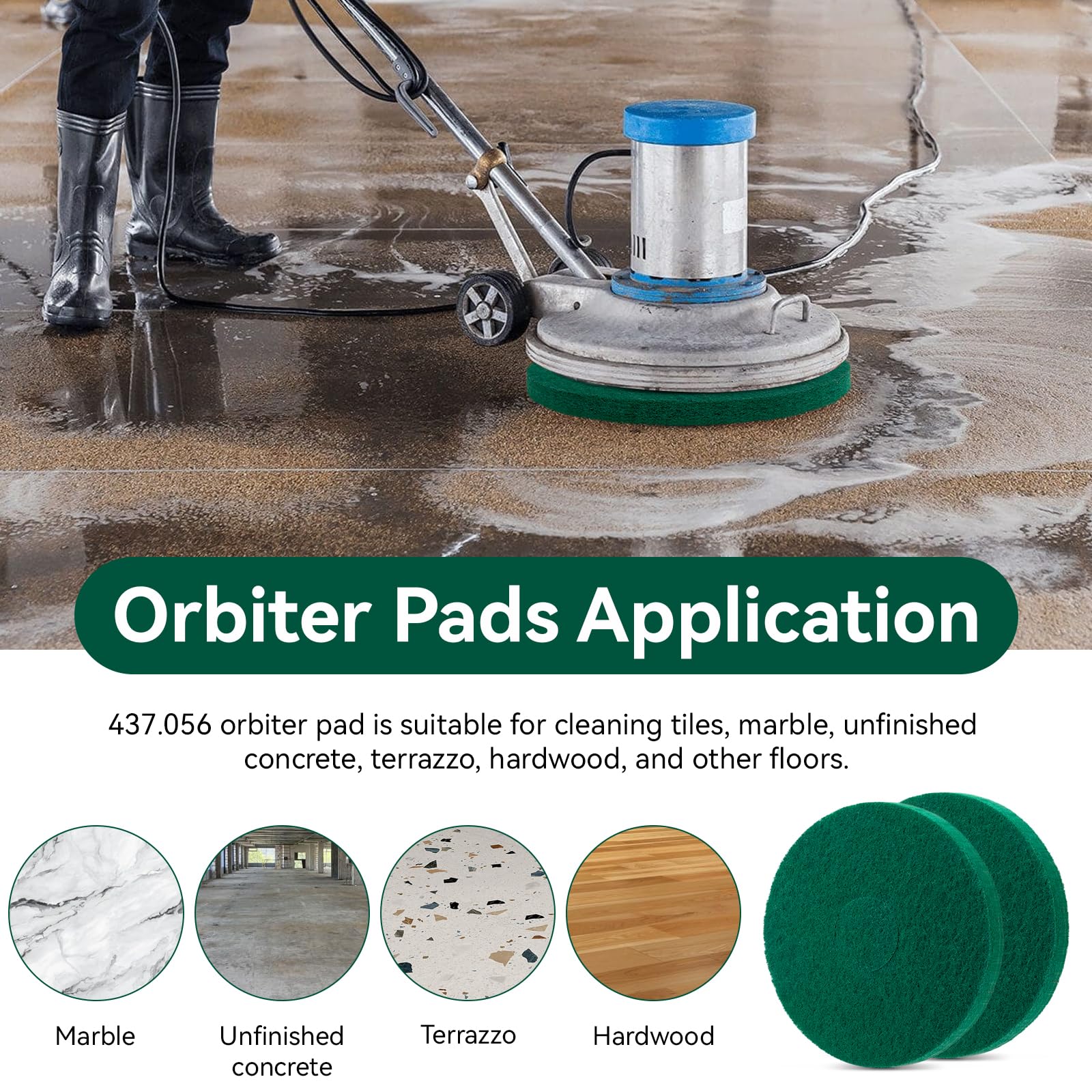 Almohadillas orbitadoras de limpieza 437.056 para máquina de piso Oreck 550MC, almohadilla de fregado verde comercial de 12 pulgadas, almohadillas de amortiguación orbitales para azulejos, madera dura