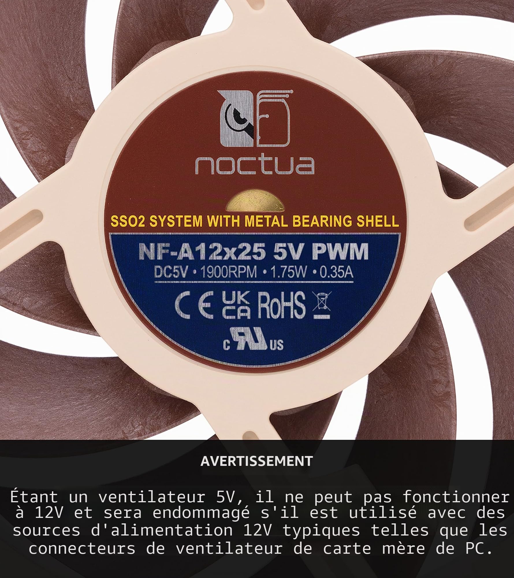 Noctua NF-A12x25 5V PWM, Ventilateur Silencieux Haute Performance 120mm