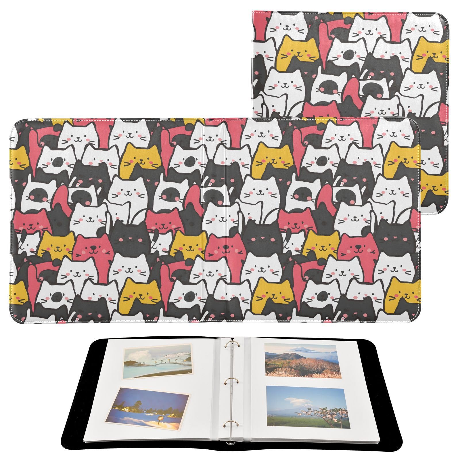 JIPONI Funny Kitten Cats Large Photo Album, DIY Leather Cover Scrapbook Albums for 4x6 5x7 6x8 Pictures, Self Adhesive Memory Book for Wedding, Baby, Family