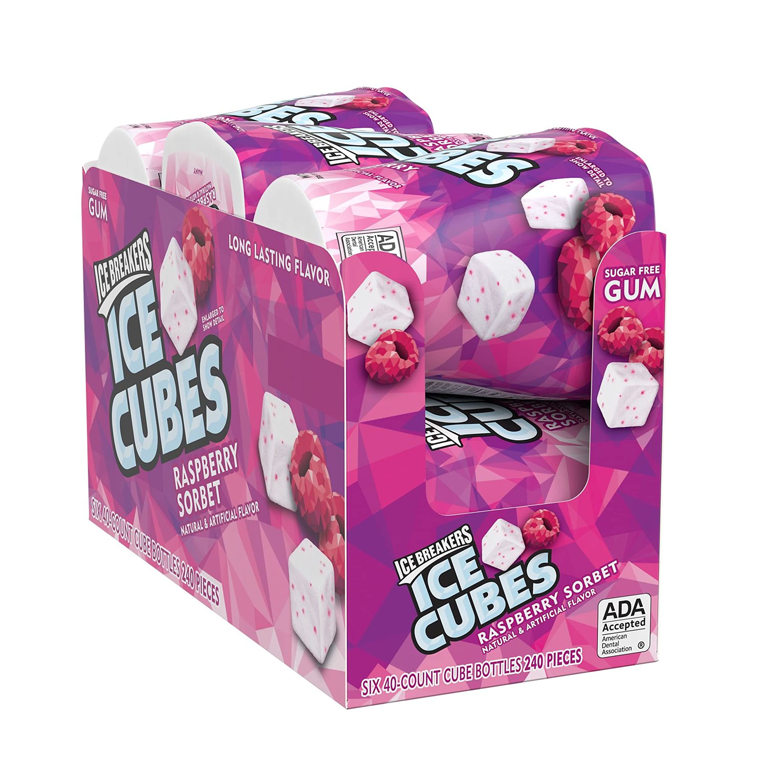 ICE BREAKERS ICE CUBES Raspberry Sorbet Sugar Free Chewing Gum, Made