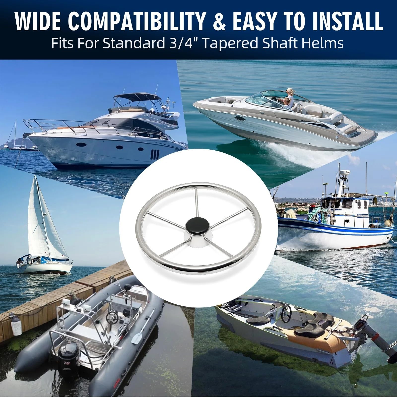 Compatibile volante in acciaio inossidabile lucidato a 5 razze for barche