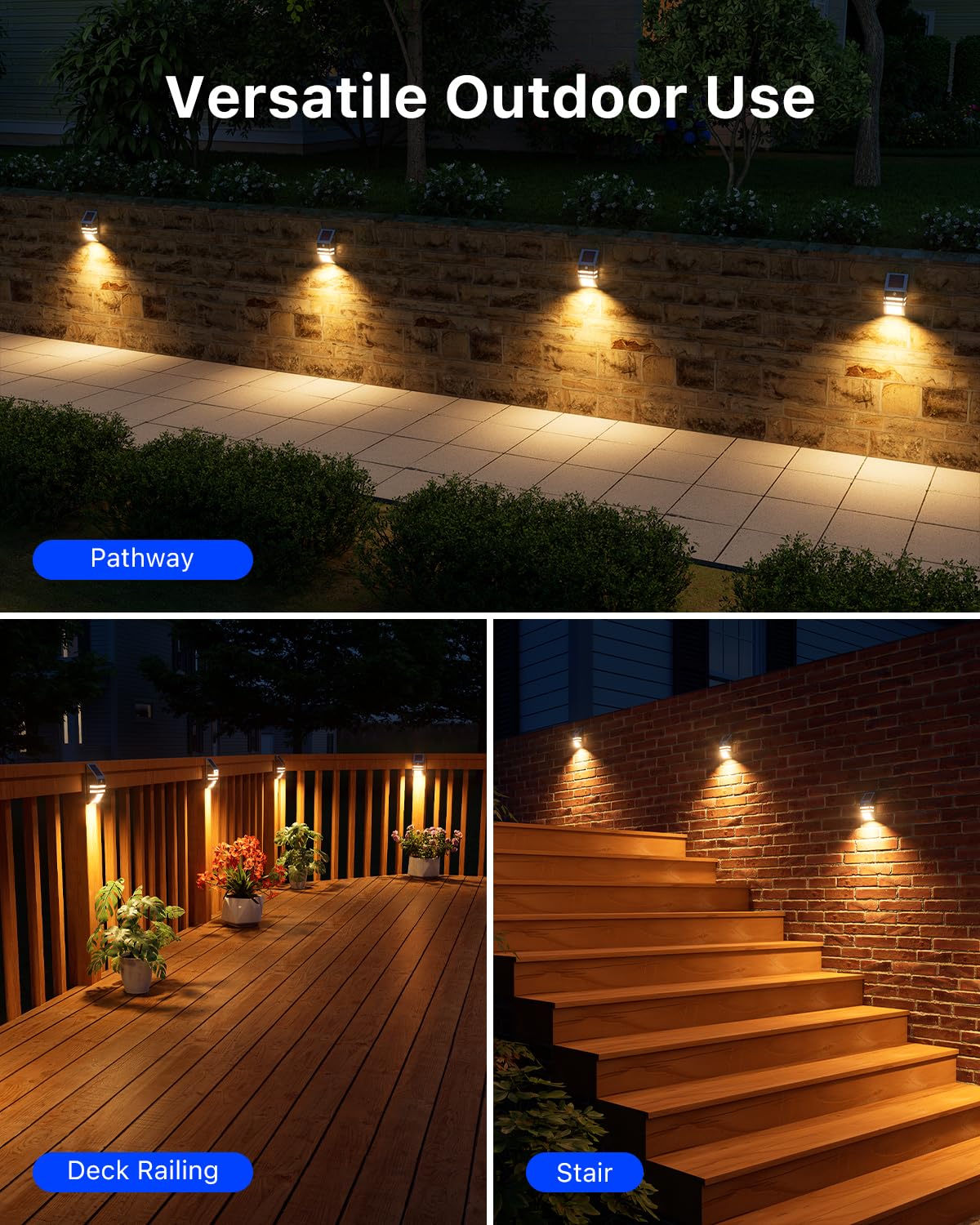8 Stück Edelstahl Solar Zaunleuchten Outdoor Wasserdicht Bewegungsmelder Lichter für Terrasse Pfosten Deck Veranda Treppe Geländer Dock Gate