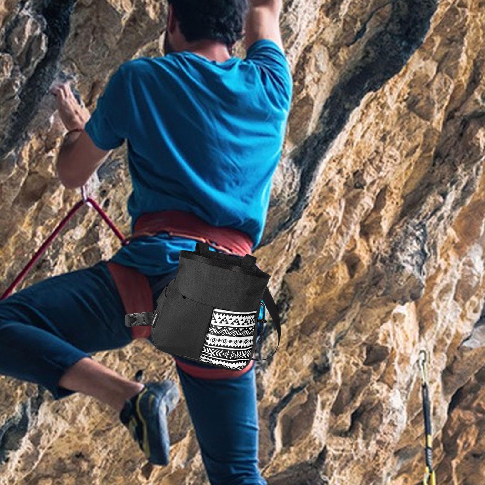 Climbing Chalk Bag Porta Magnesite Piccolo Sacchetto da Arrampicata Pouch con Chiusura a Coulisse in Oxford Resistente Ad Usura per Escursione Palest