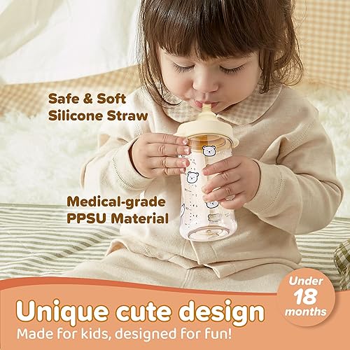 Miniatura 3 de Vaso para sorber prémium a prueba de derrames para bebés y niños pequeños menores de 18 meses, 9 onzas, PPSU, sin BPA, popote suave