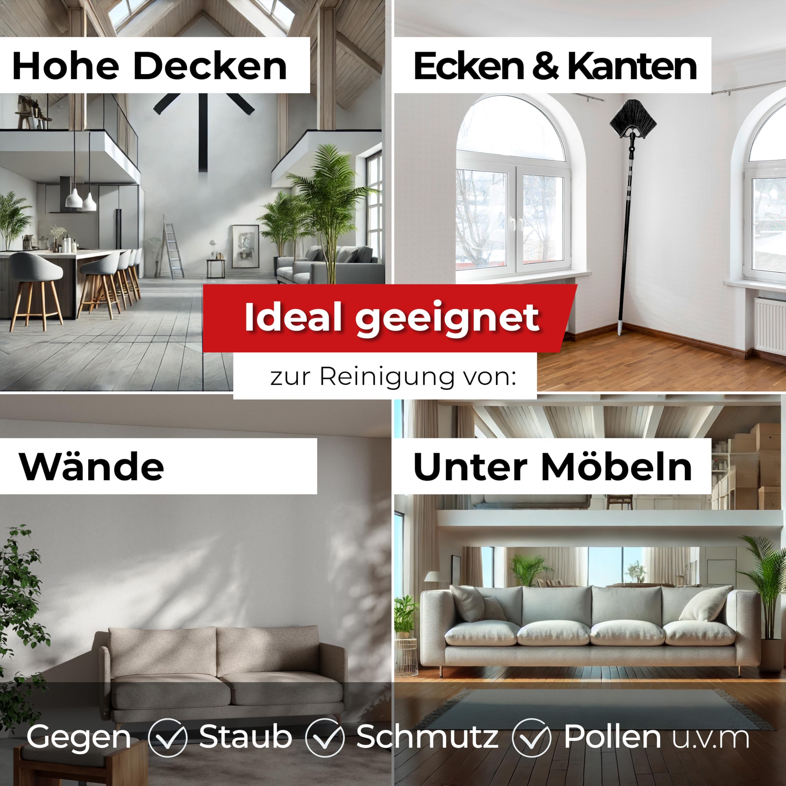 PROLUXE® Dreiecksbesen mit Teleskopstiel - Ausziehbar bis 4,10 m - Robuster PET Besen - Ideal für Ecken, Wände & Decken - Deutsche Marke - Premium Qualität - Spinnenfeger & Staubfeger