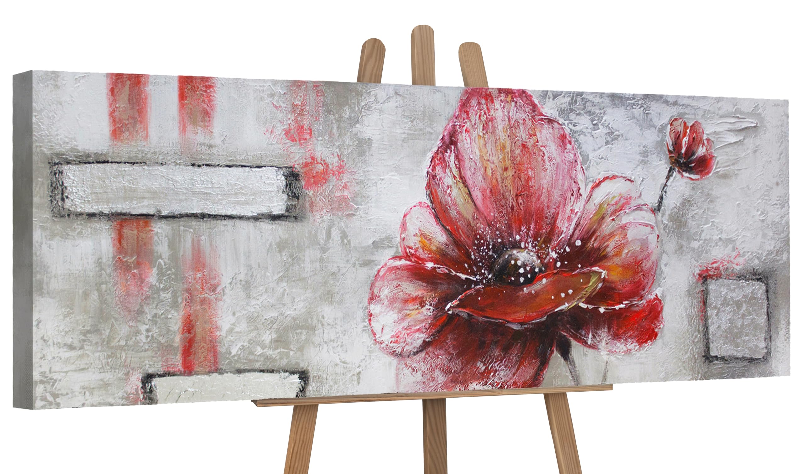 Handgemaltes Acrylbild Auf Leinwand – Blumen & Abstrakte Farben, 140x70 Cm, Mit Keilrahmen