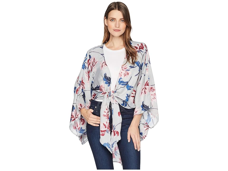 

Collection XIIX Large Floral Tie Front Kimono (Blue) Women's Clothing