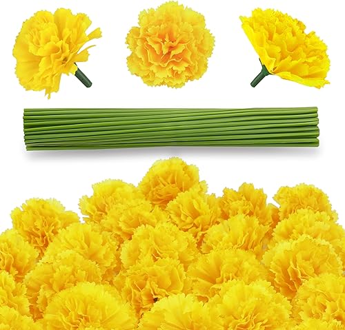 30 flores artificiales de caléndula de 2 pulgadas, cabezas de flores de caléndula de seda con tallos, flores amarillas artificiales, cabezas de disponible en Yaxa Mexico