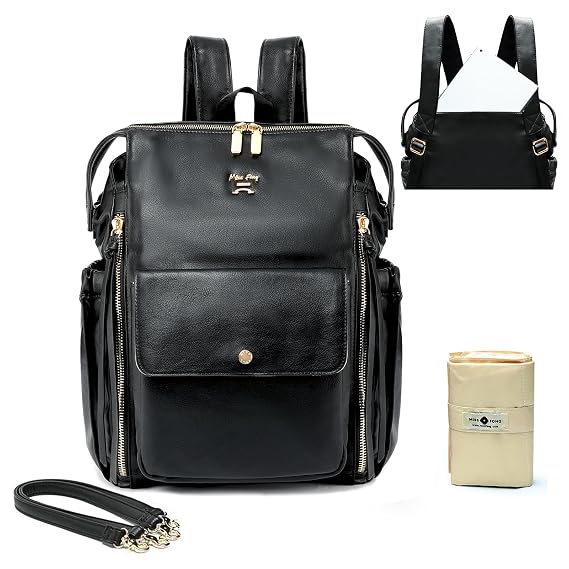 Diaper Bag Backpack by Miss Fong Dipaer Bag with Changing Pad, Straps