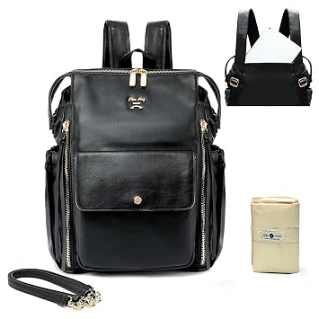 miss fong Leather Diaper Backpack for Girls and Boys Diaper Backpack | 14 Pockets 2 Insulated Pockets Travel Diaper Bag with Diaper Changing Pad, Stroller Straps Convertible