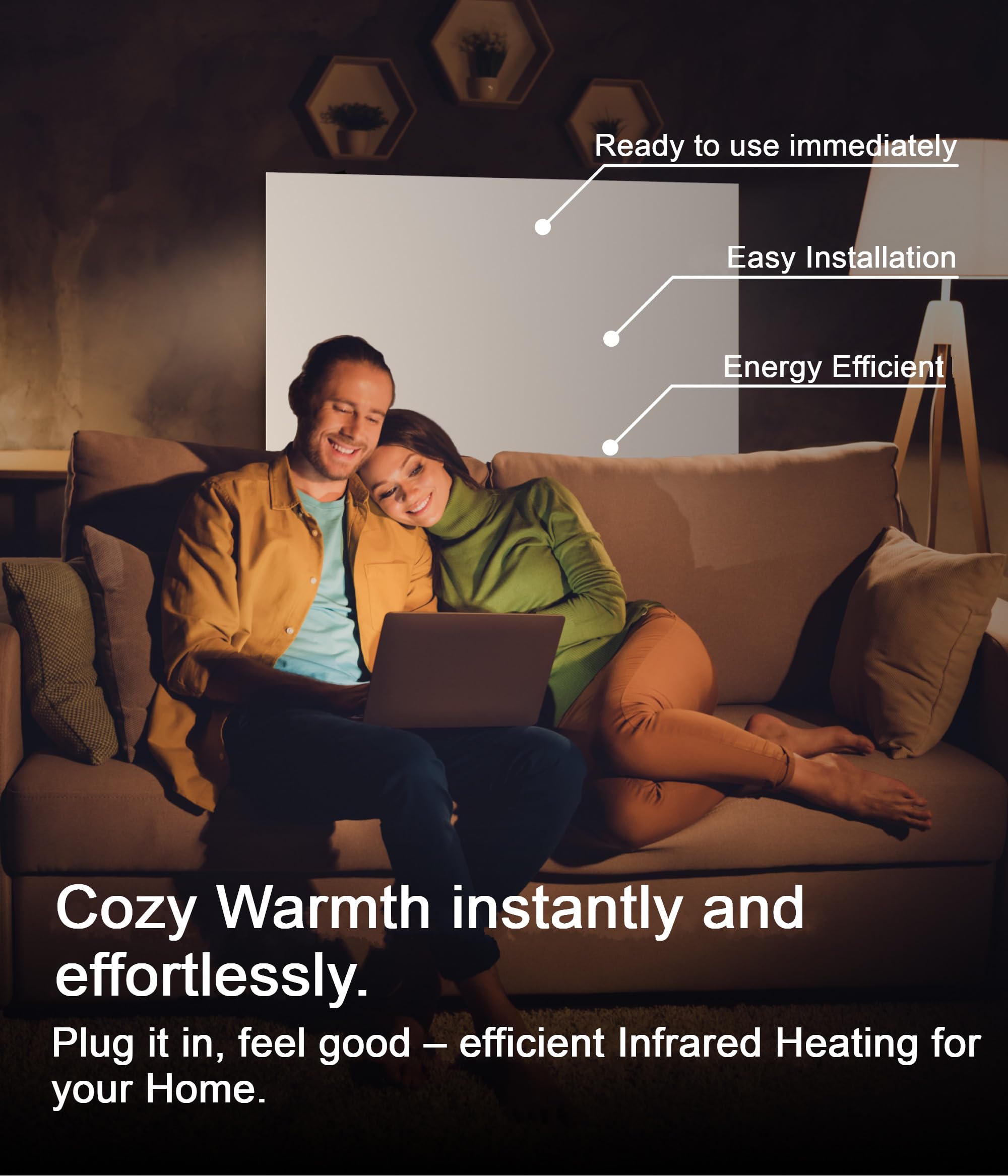 UMBRELLA® H700 Infraroodverwarming – verwarmingspaneel 700 W, 60×120 cm, Carbon Crystal, frameloos, wand-/plafondmontage, IP20, TÜV/GS, 70–90 °C, energiezuinige werking, incl. TH12 plug-in thermostaat