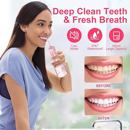 Miniatura 7 de Púas dentales de agua para limpieza de dientes y hilo dental, irrigador dental eléctrico sin cable, irrigador dental para aparatos ortopédicos para