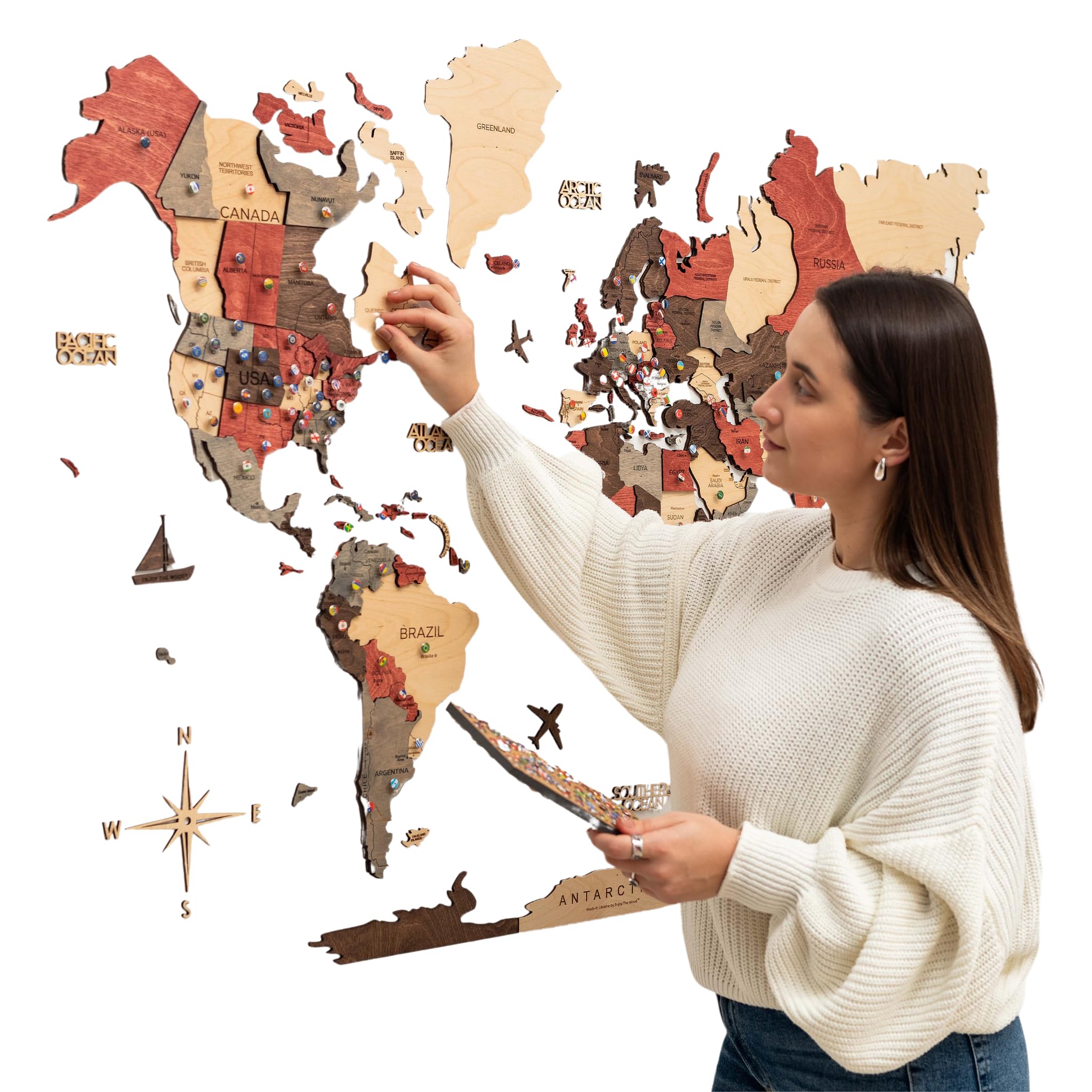 Enjoy The Wood 3D Wooden World Map Wall Art (Fusion, M)