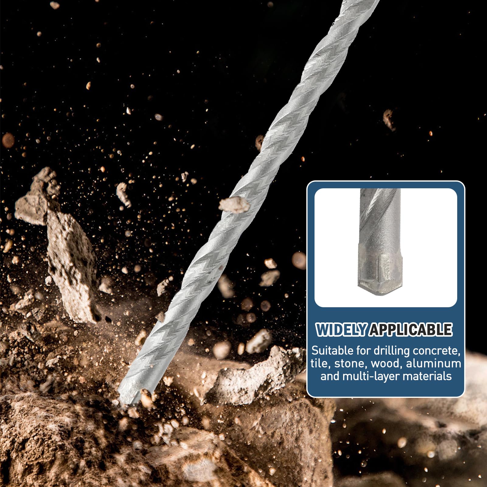 Zestaw 3 wierteł SDS PLUS 6 x 160 mm, wiertła do betonu z 4 krawędziami z węglika, idealne do wiercenia w kamieniu, betonie, kamieniu naturalnym, ścianie z cegły