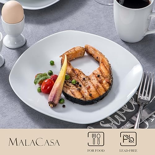 Miniatura 3 de MALACASA Juego de vajilla cuadrada, juego de vajilla de porcelana gris y blanco de 40 piezas, platos llanos, cuencos de sopa y platos de postre,