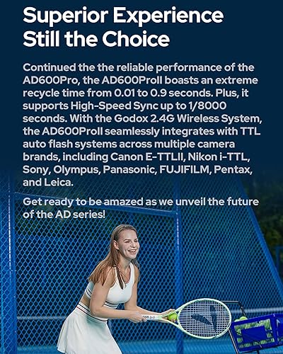 Vista 23 de Godox AD600 Pro AD600Pro - Luz estroboscópica de 600 W, flash para exteriores, monoligh TTL 2.4G 1/8000s HSS, batería de 2600 mAh, 360 flash
