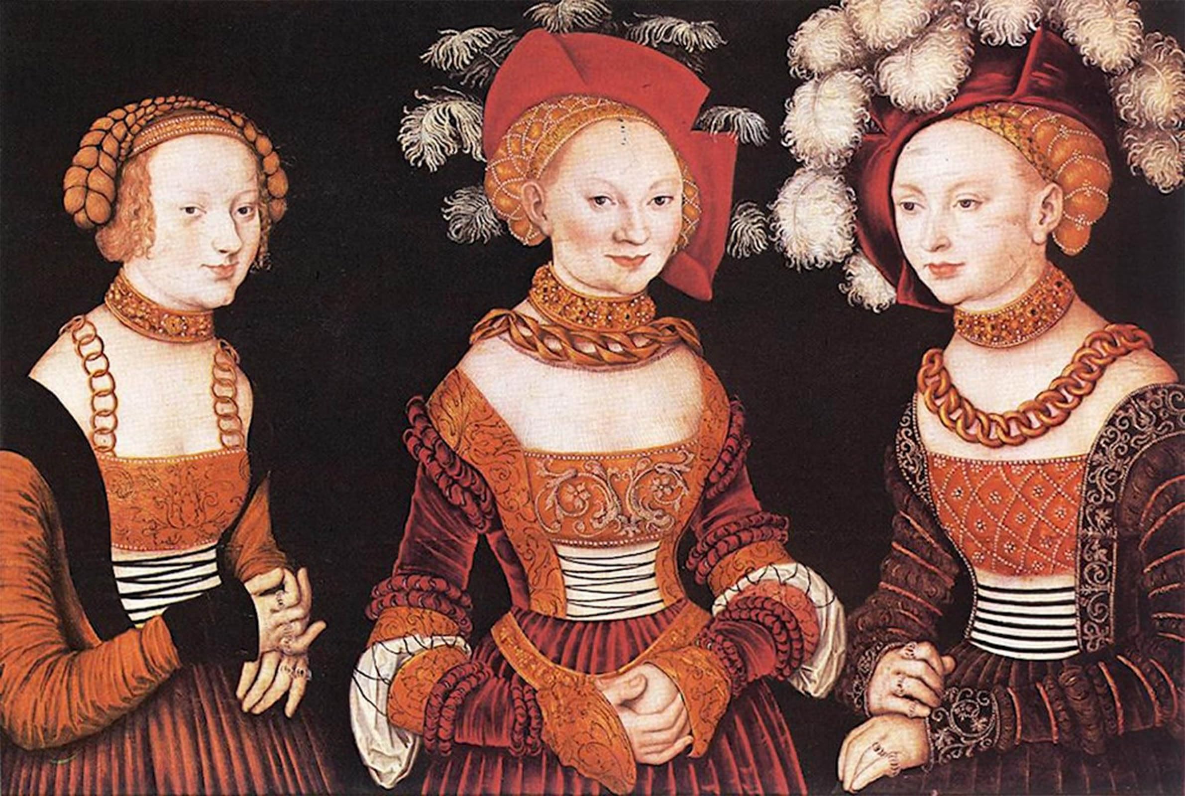 ARTXLXXBN Famous Painting Canvas Artwork Graffiti Print Saxon Princesses Sibylla Emilia and Sidonia by Lucas Cranach the Elder Portrait Canvas Image for Home Decor 60x90cm