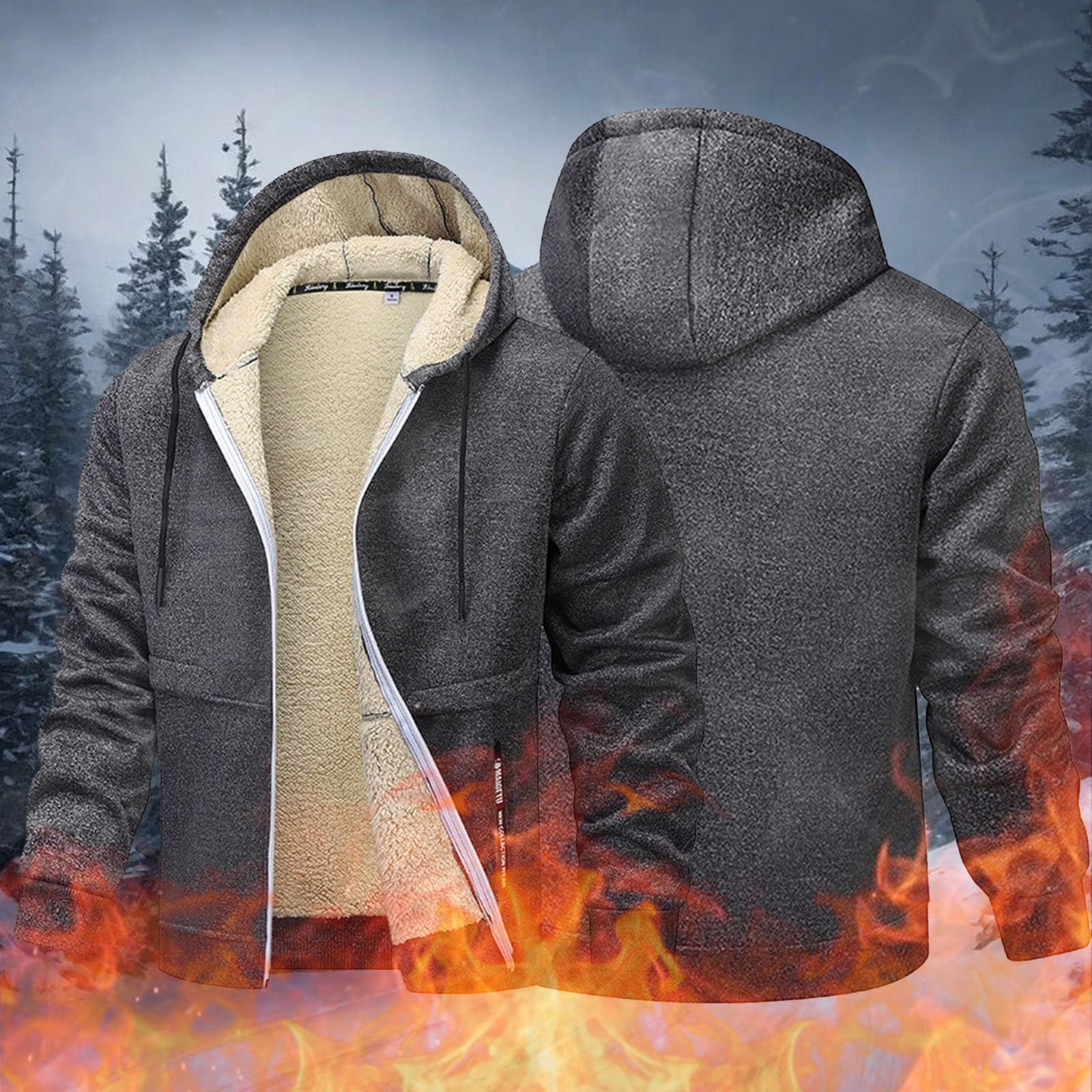 Generisch Veste de survêtement pour homme - Veste polaire chaude doublée - Veste à capuche épaisse - Fermeture éclair - Sweat à capuche décontracté - Veste d'hiver - Jogging en polaire