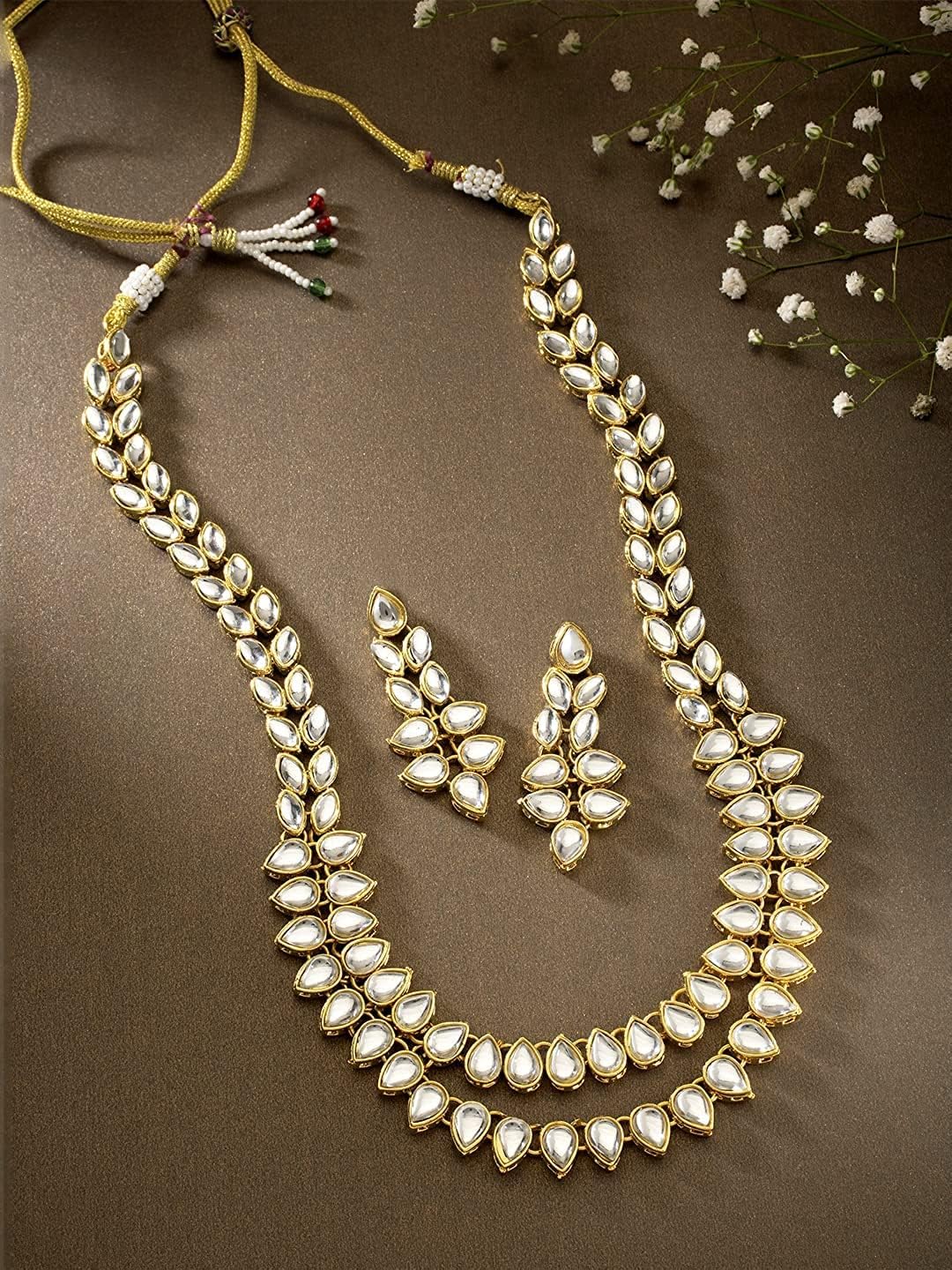 I Jewels Gold Plated Indian Wedding Bollywood Kundan Necklace Jewellery Set with Earrings for Women