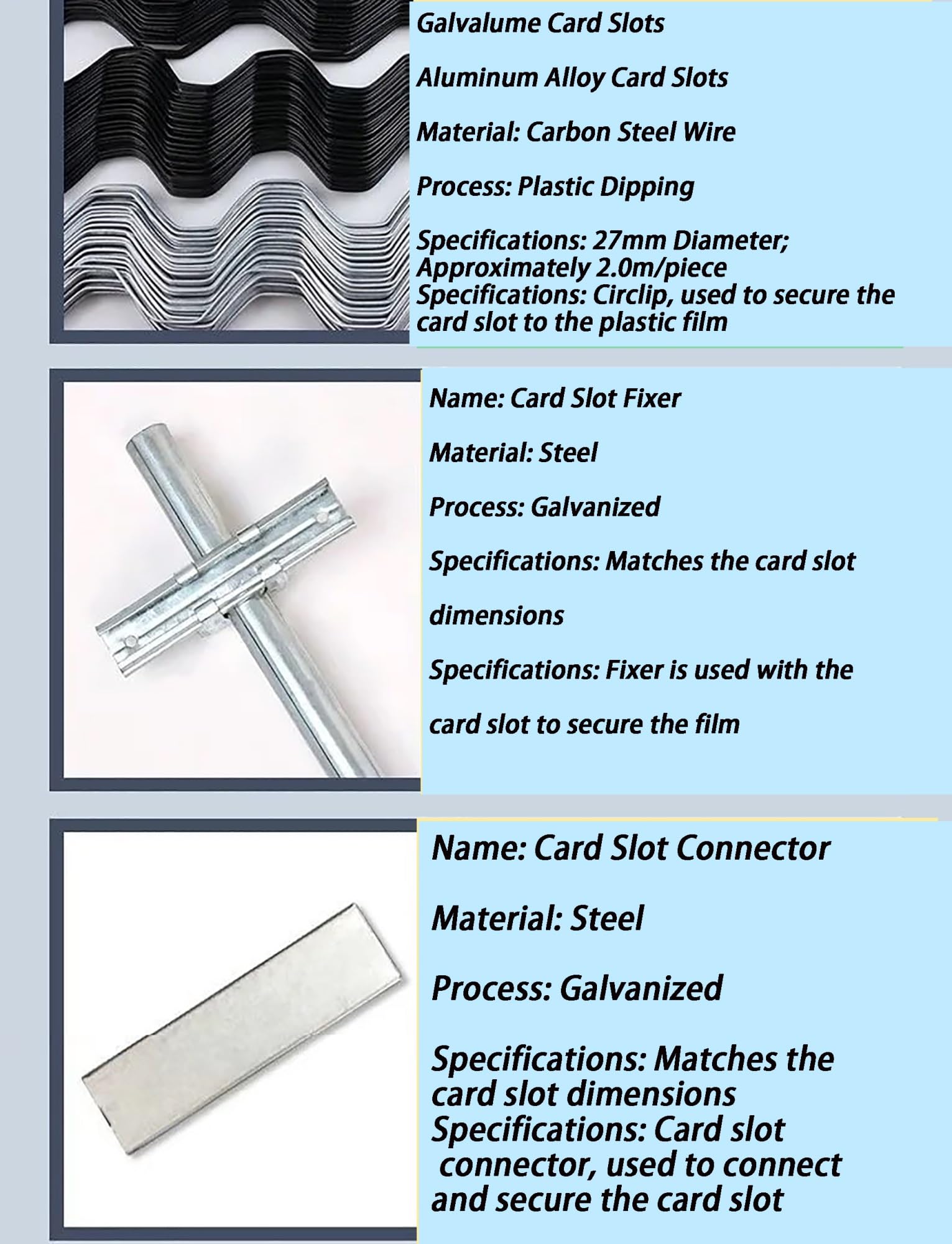Kit de Fixation pour Film de Serre : profilé en U en Alliage d'aluminium avec Ressorts oscillants, pour Tunnels en polyéthylène et arceaux de Jardin (placage alu-Zinc 1,0 mm)