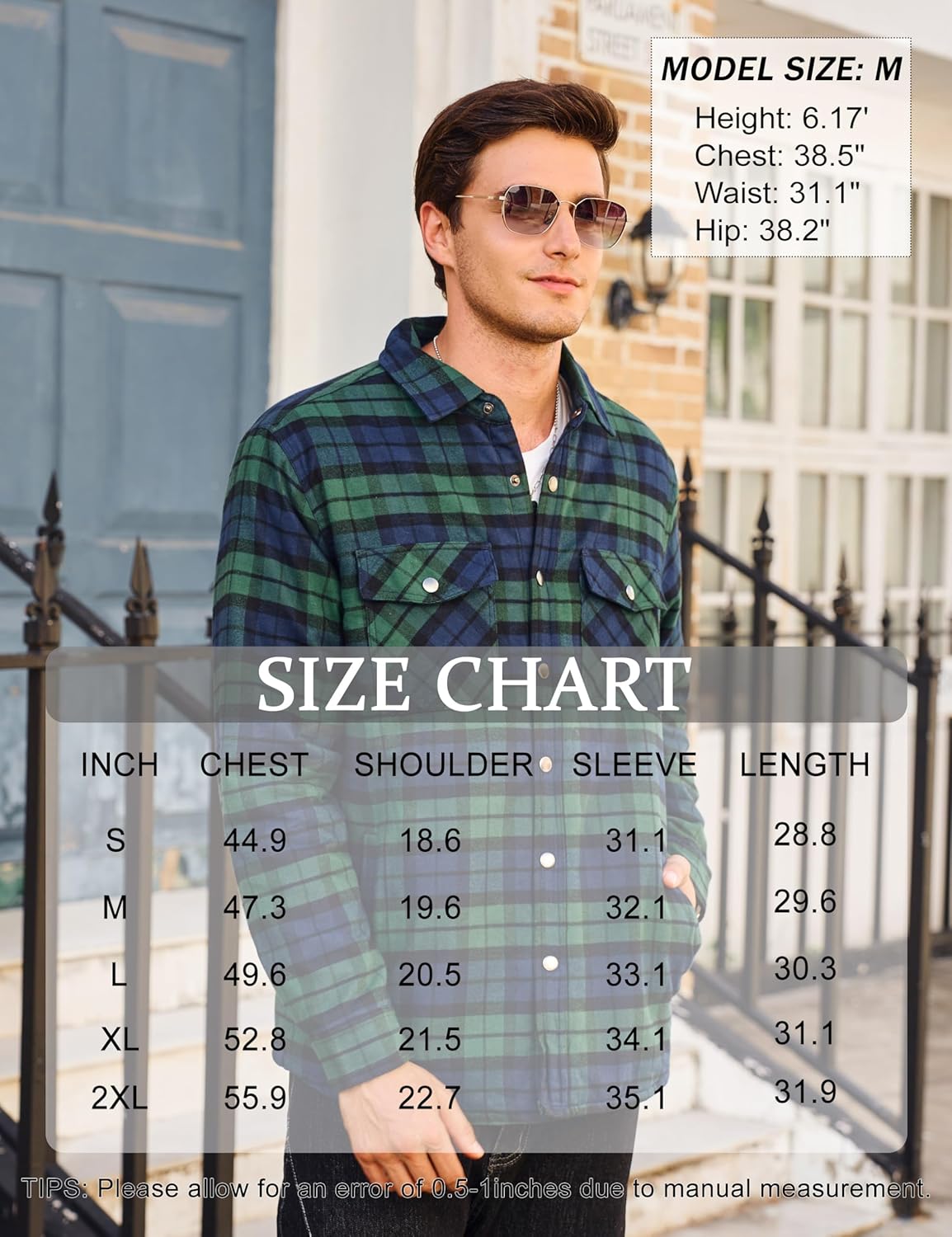 CRYSULLY Men's Flannel Shirt Jacket Cotton Quilted Lined Button Down Plaid Shirt Jacket Winter Warm Heavyweight Shackets - Image 7