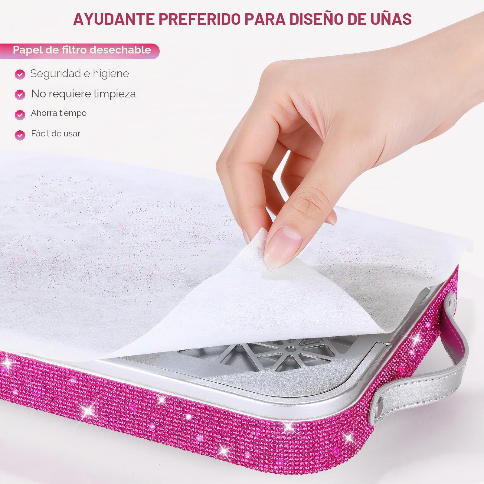 Colector de Polvo de Uñas Profesional, Extractor de Polvo de Vacío de Uñas Potente 2000PA con 45 Papeles de Filtro Desechables, para Pulido de Uñas de Acrílico y Manicura