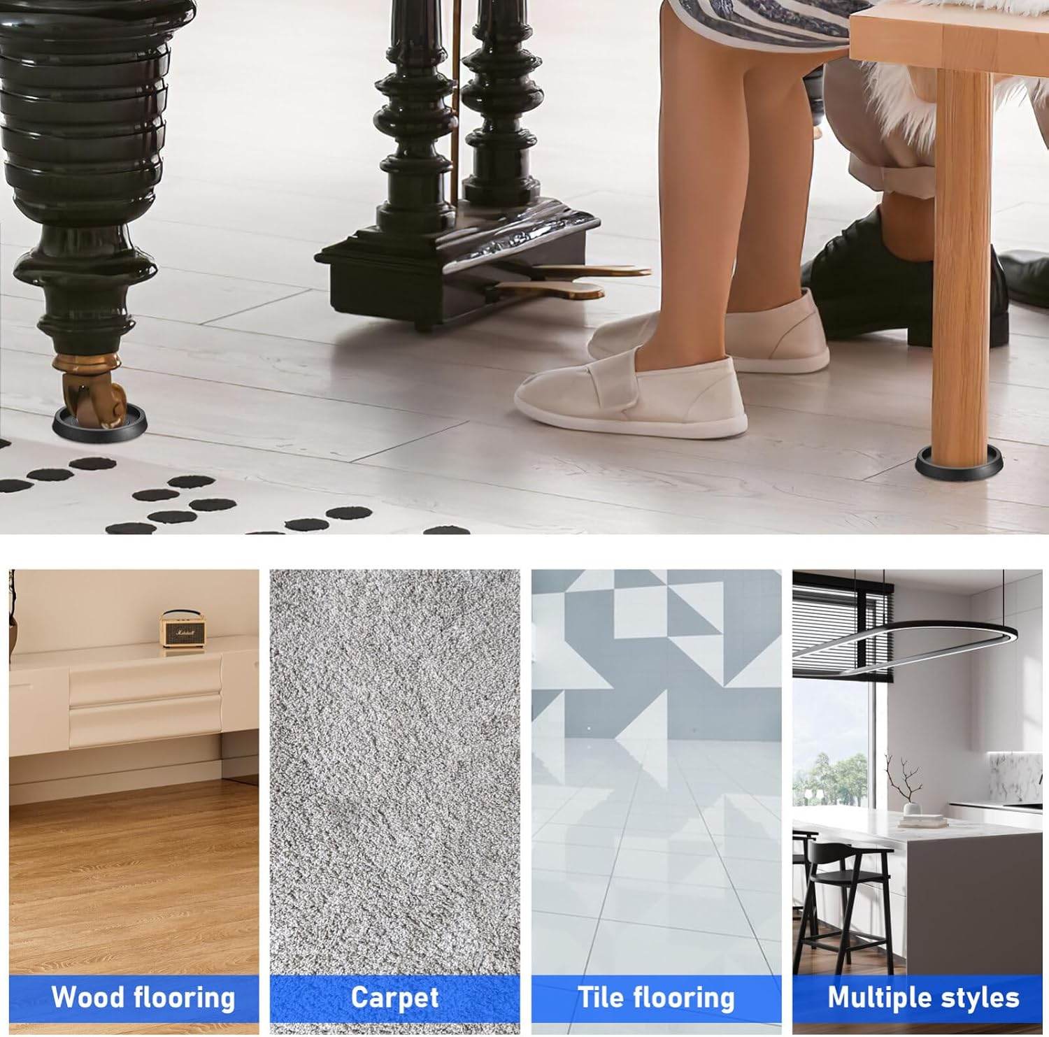 Cabilock 24pcs Non- Rubber Floor Protectors for Furniture Legs Pads to Prevent Scratches and Noise Suitable for Chairs Tables Cabinets and Pianos Design