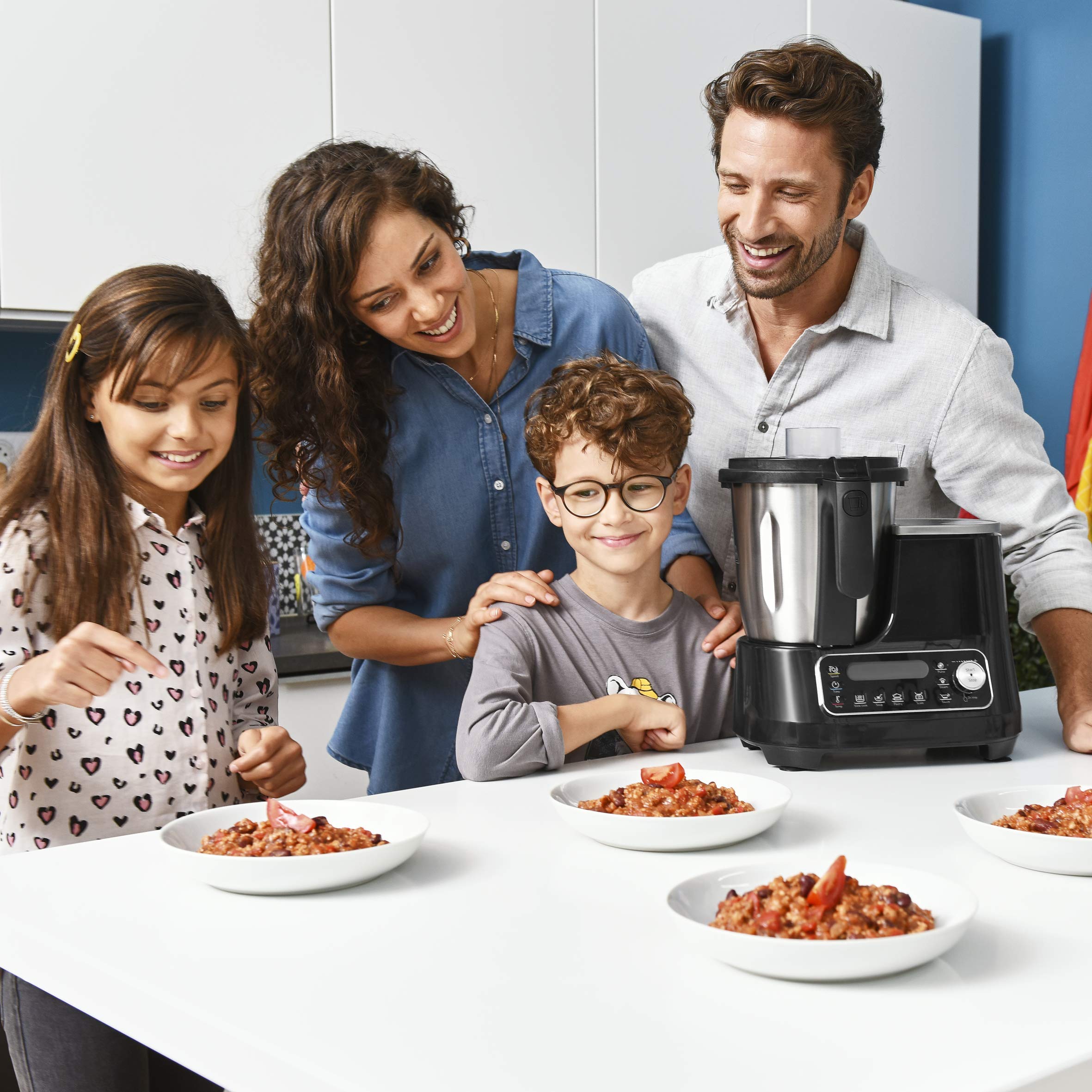 Moulinex ClickChef HF4SPR30 – Robot da cucina multifunzione 3,6 l (riproduzione in spagnolo, 5 programmi auto, temperatura da 30 a 120 °C, 12 velocità, 1400 W, 32 funzioni, bilancia e vaporiera) nero