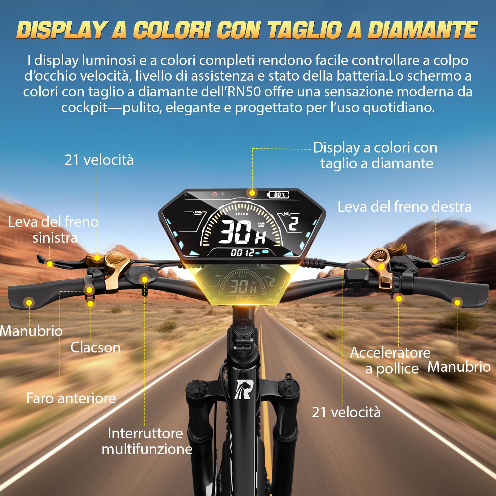 RINCC RN50 Bicicletta Elettrica per Adulti 29 Pollici, Bici Elettrica MTB con Batteria 48V 15Ah, 21 Velocità, Autonomia 50-110 km, Telaio in Alluminio (Nero)