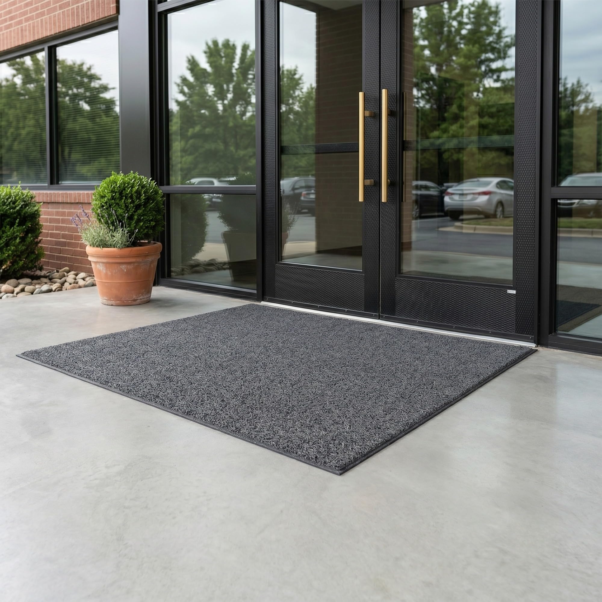 Felpudo de Rizo de PVC para Entrada Comercial Candela, Alfombra Atrapasuciedad Antideslizante y Drenante Interior y Exterior, Rollo a Medida de 120 cm de Ancho, Color Gris - 120 x 600 cm