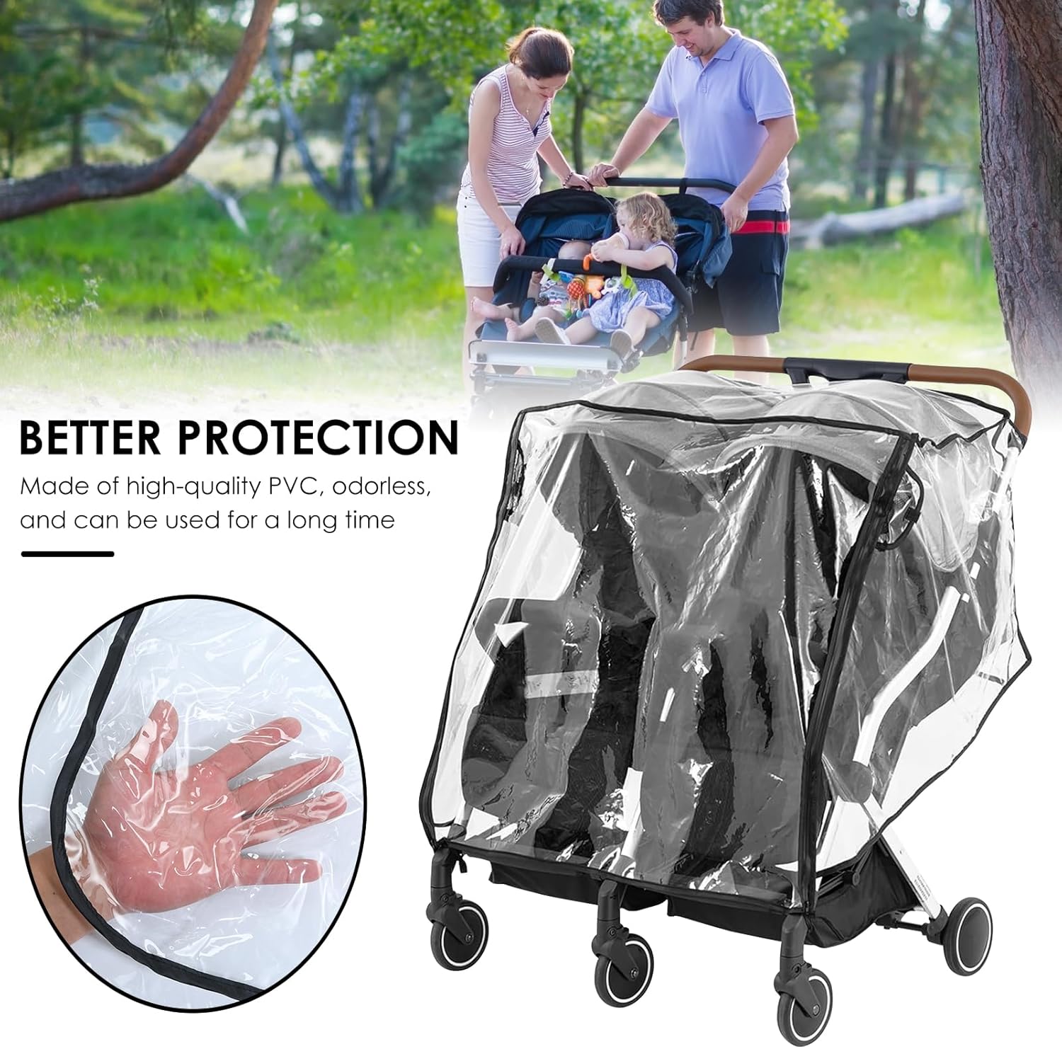 Double Stroller Rain Cover, Universal Rain Cover for Pushchair, Baby Stroller Rain Cover, Waterproof and Transparent Twins Stroller Rain Cover, Pram Rain Cover for Side by Side Baby Stroller 4 81sXQt95qUL. AC SL1500