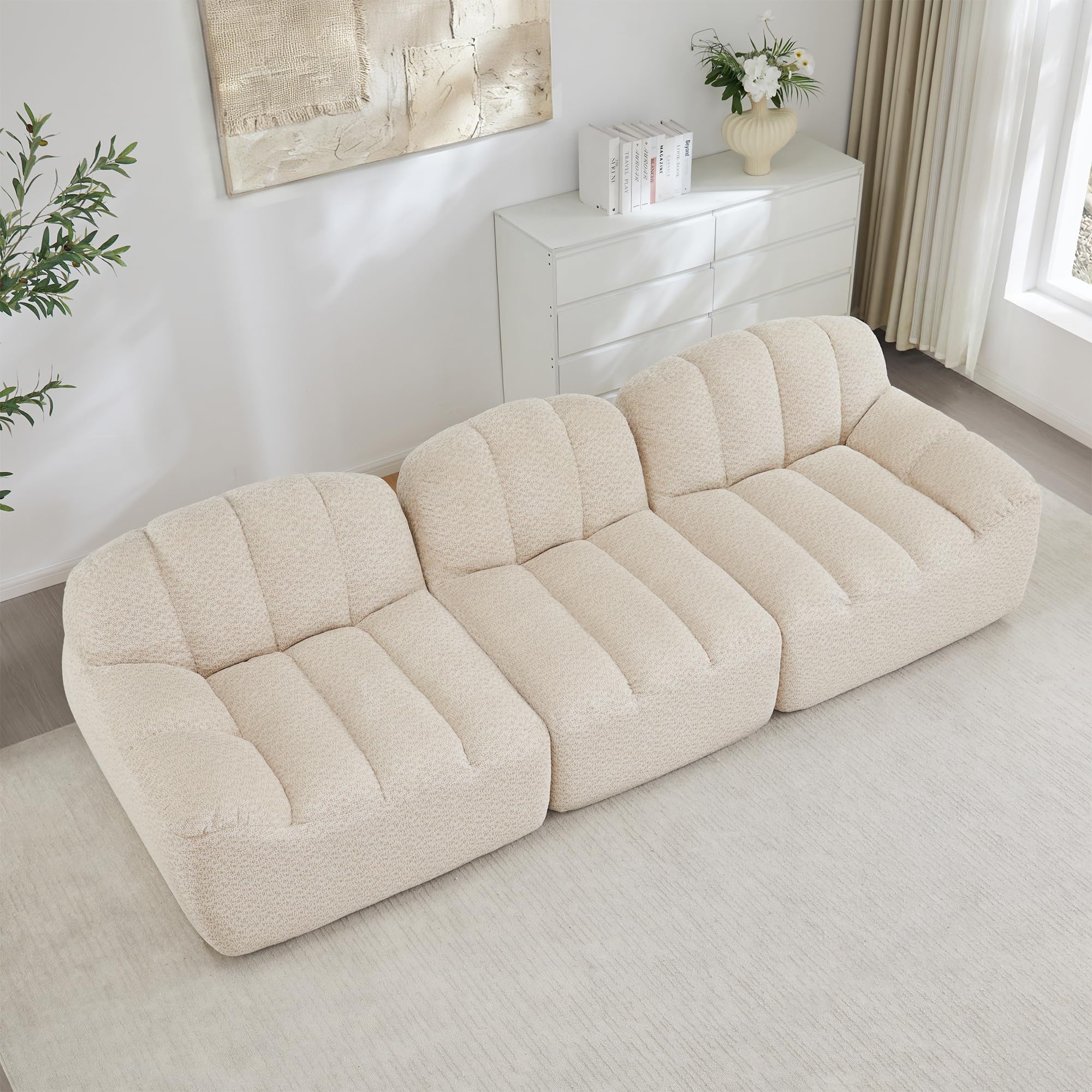 3-Sitzer Modulares Sofa – Boneless Couch aus 32D Hochdichtschaum, Tiefe Sitzfläche, für Wohnzimmer, weicher Cord Stoff – als Cord Sofa mit Schlaffunktion und Bettkasten