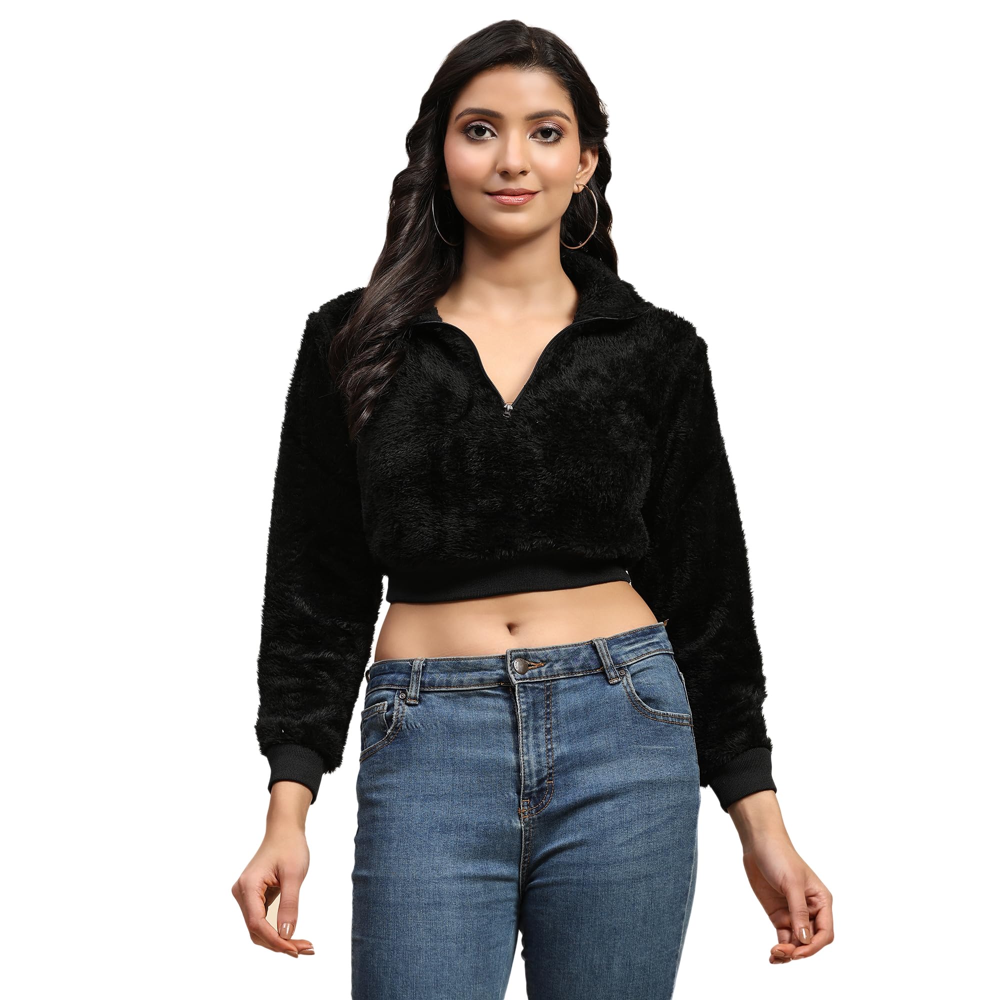 ameeha Women's Western Cropped Tops, Long Sleeves Half Zipper Sweatshirt-picture-13