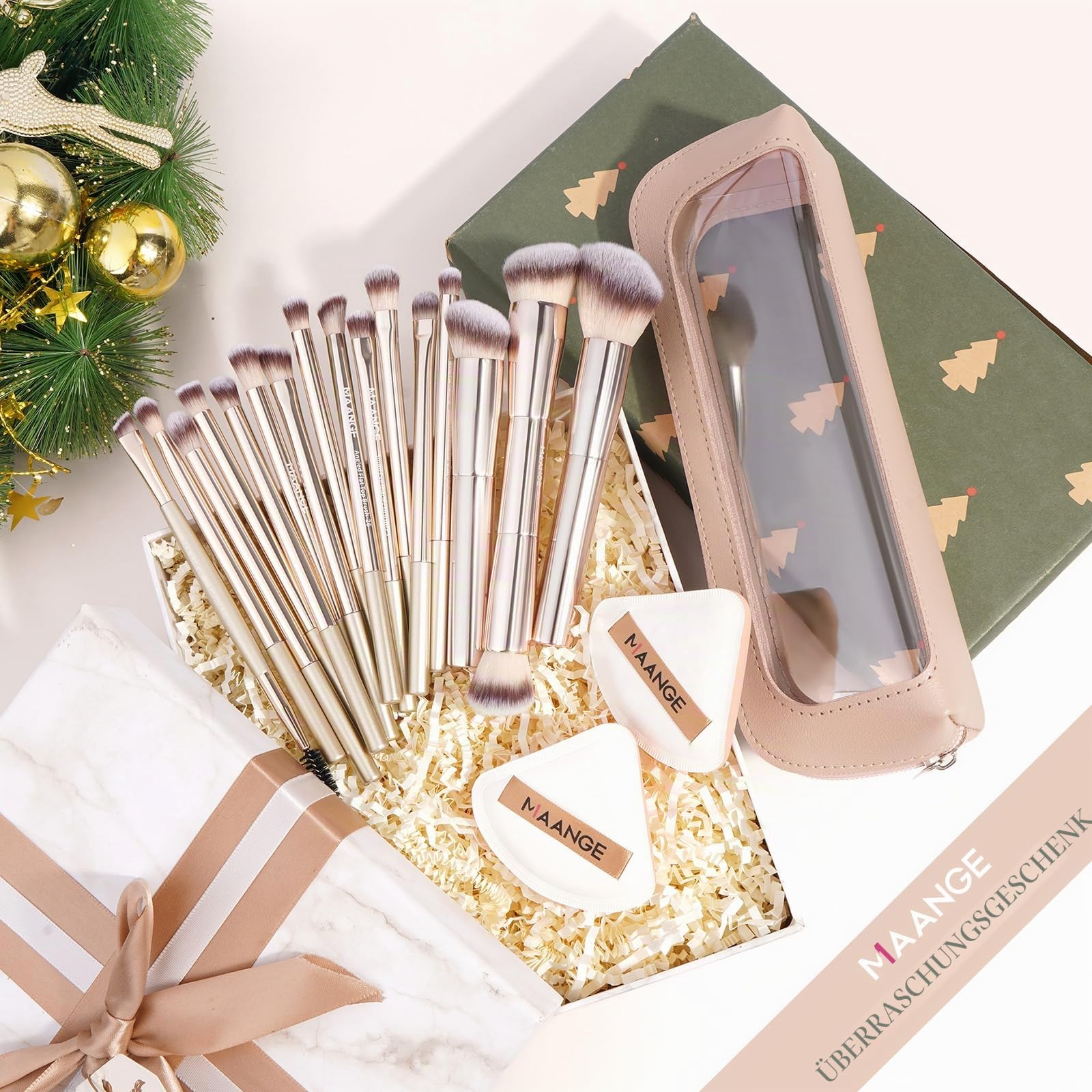 MAANGE Make-up-Pinselset 19-teilig Reise-Make-up-Pinsel für Lidschatten, Puder, Concealer und Foundation Professionelles Make-up-Pinselset mit Etui (Gold)