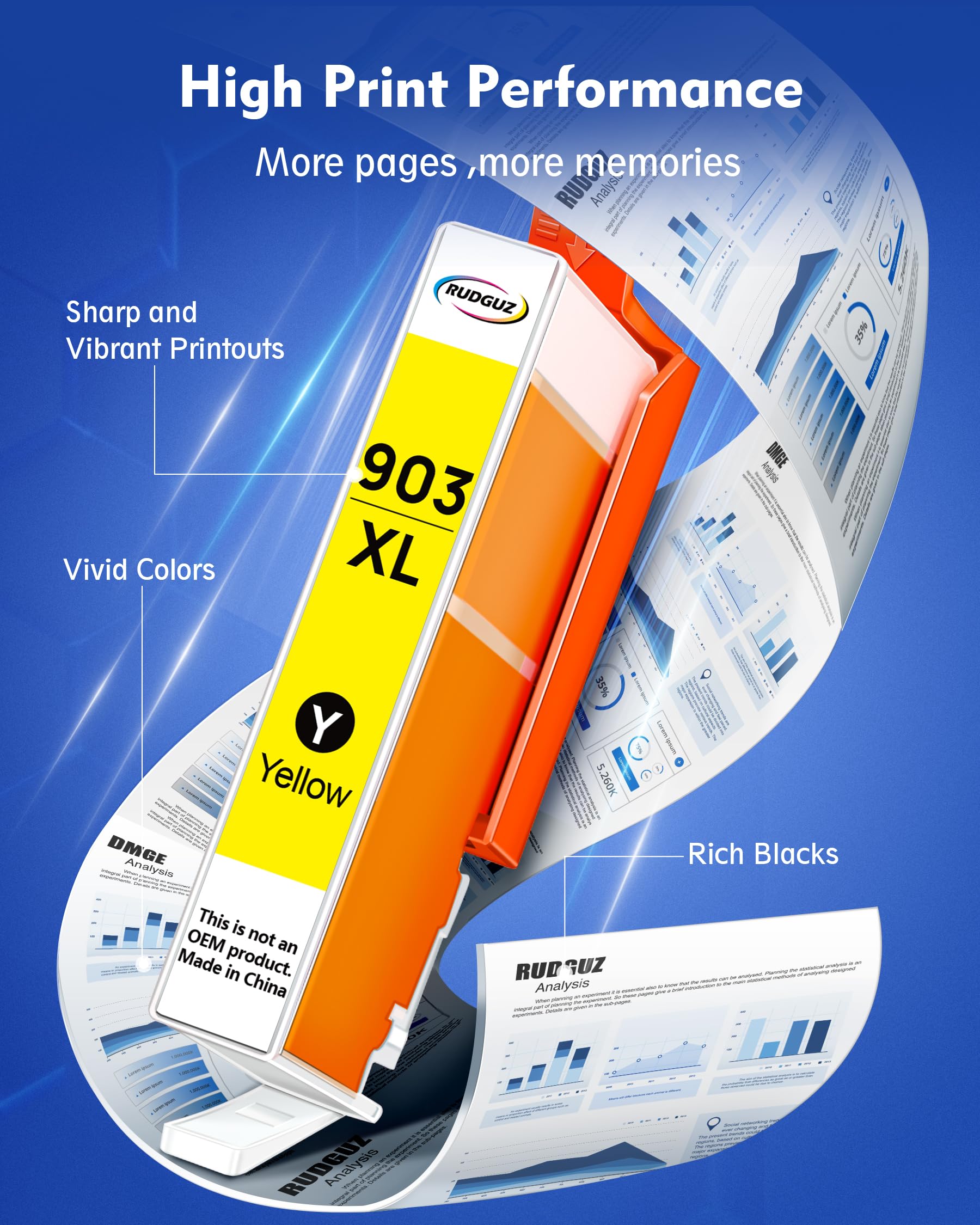 Pack De 4 Cartuchos De Tinta 903XL Compatibles Con HP Officejet 6950, 6970 Y Más, Alta Capacidad