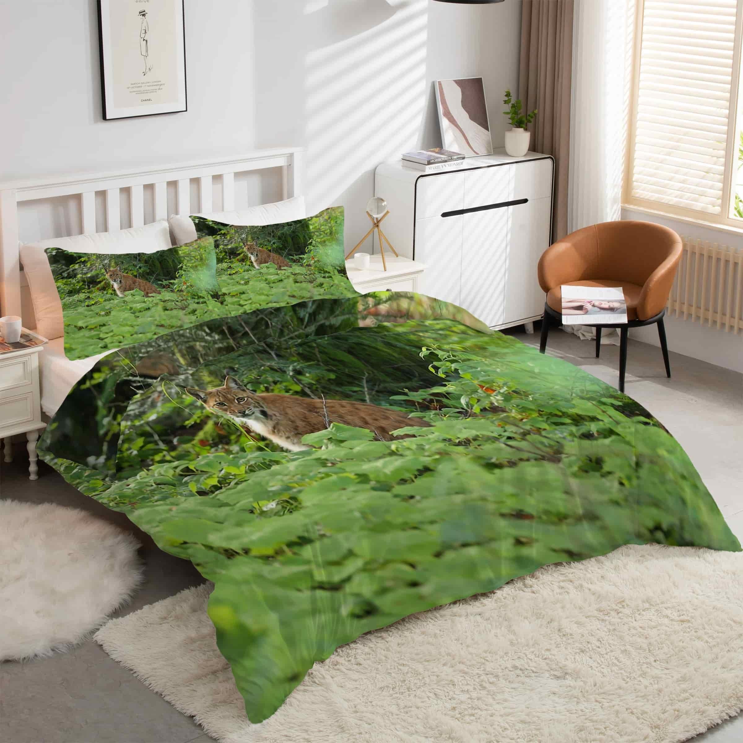 Housse de couette 240 x 260 Lynx animaux parure de lit 3 pièces microfibre