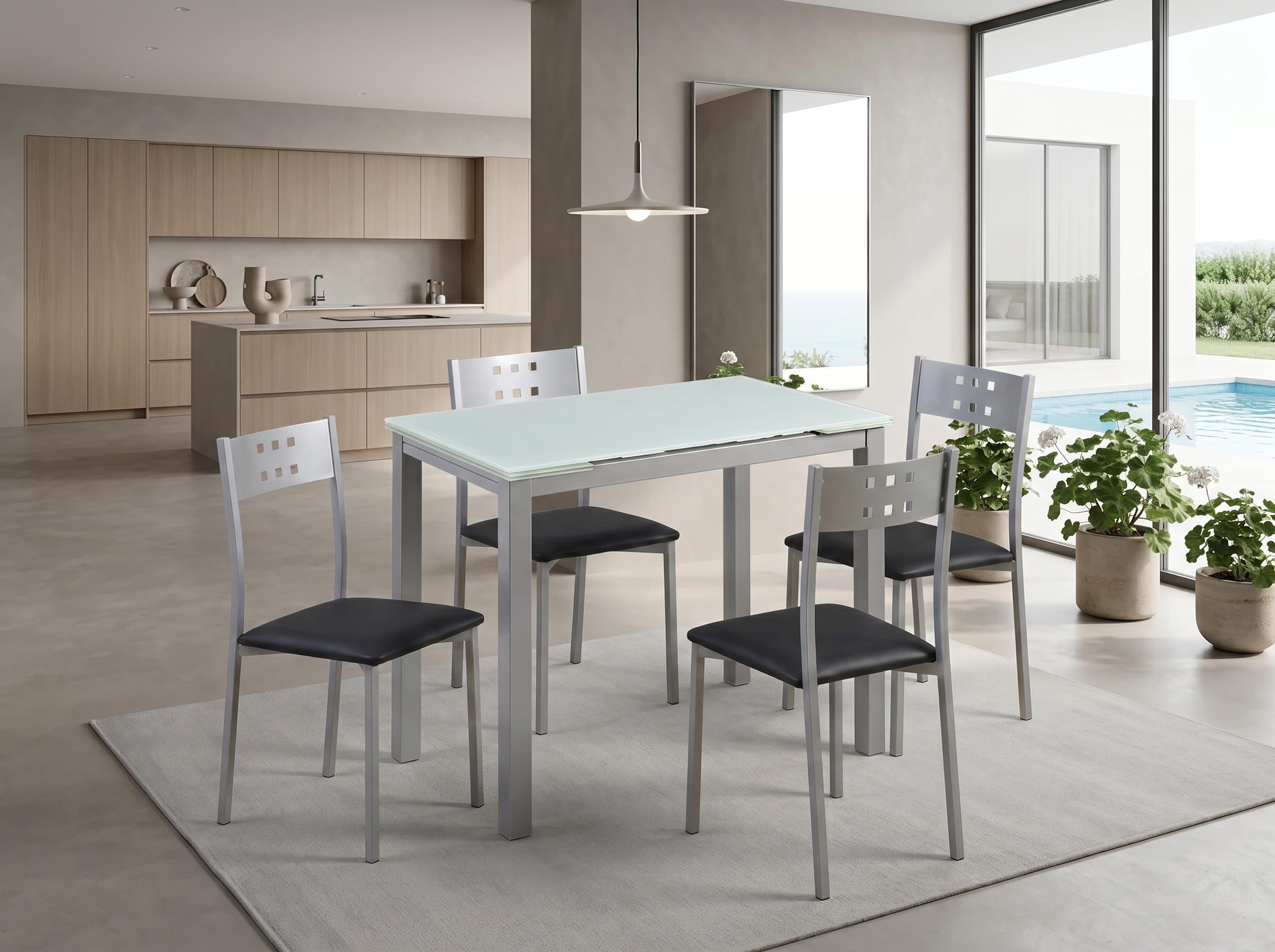 MOMMA HOME - Tavolo da Cucina Allungabile - Modello Calcuta - Bianco - Dimensioni 100/140 x 60 x 76 cm - Materiale in Vetro Temperato - Struttura in Metallo