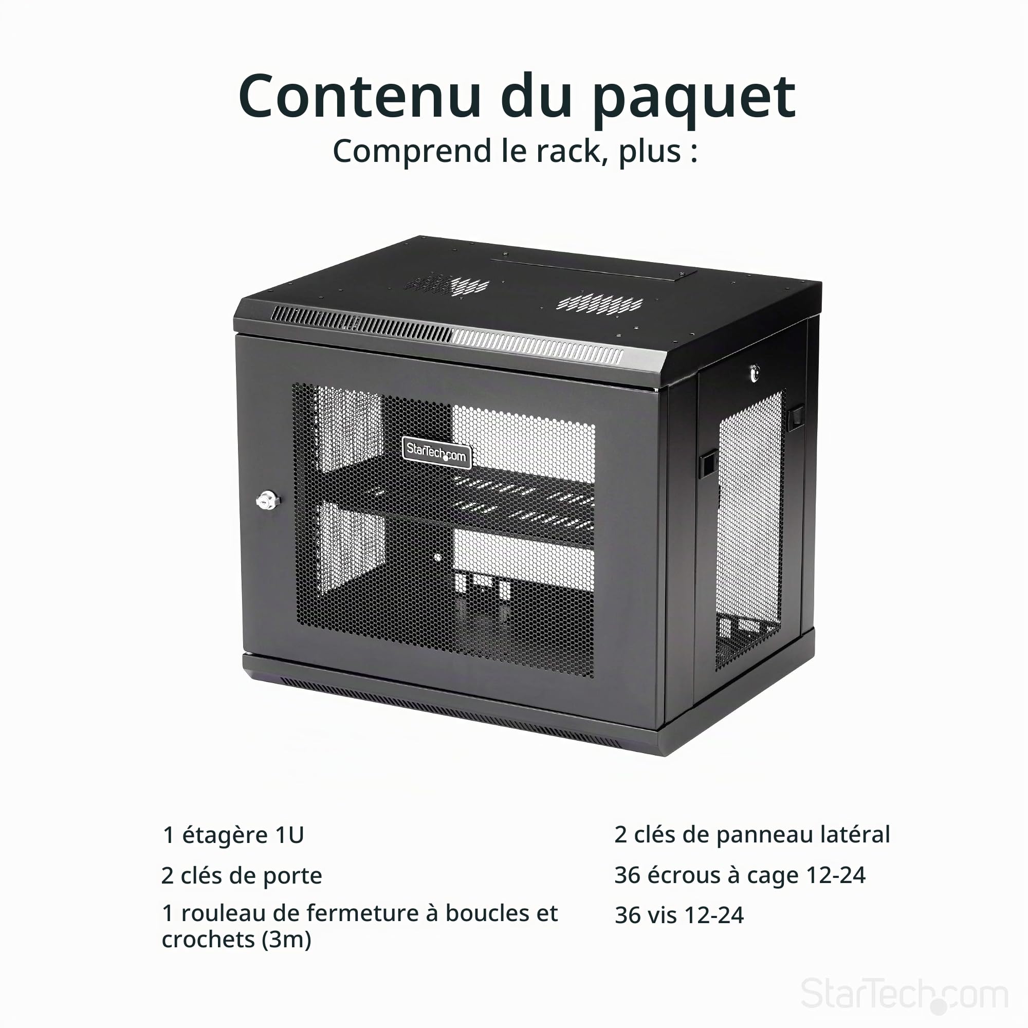 StarTech Armoire Réseau Murale 9U 2 Montants 19", Étagère 1U (RK9WALM) | Baie serveur murale verrouillable, Kit rack 19 pouces, Équipement IT et Data, Acier SPCC, Refroidissement ventilé