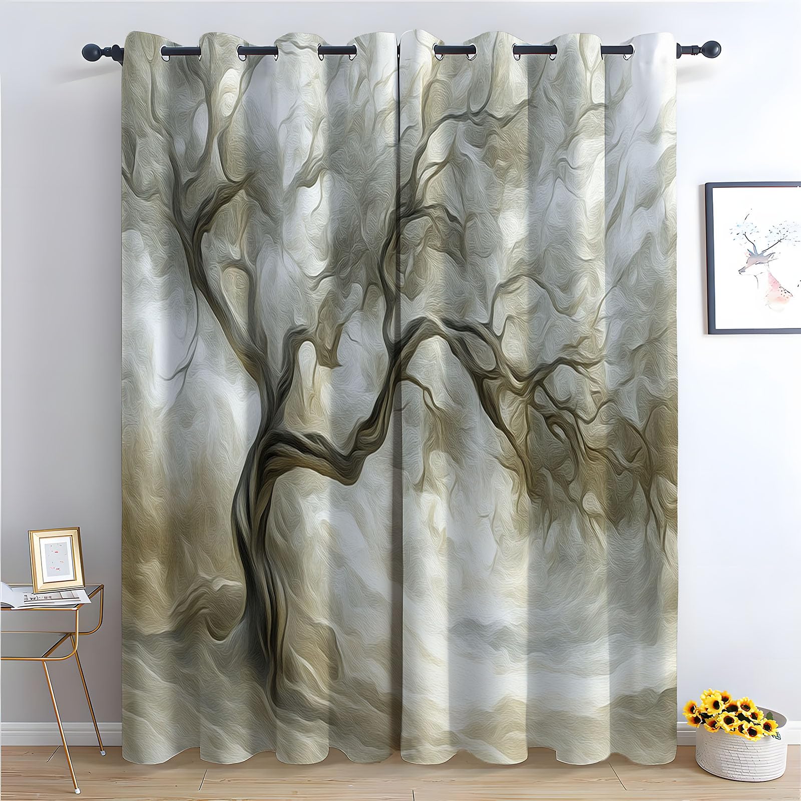 Rideau occultant géométrique abstrait arbre minimaliste brumeux H215