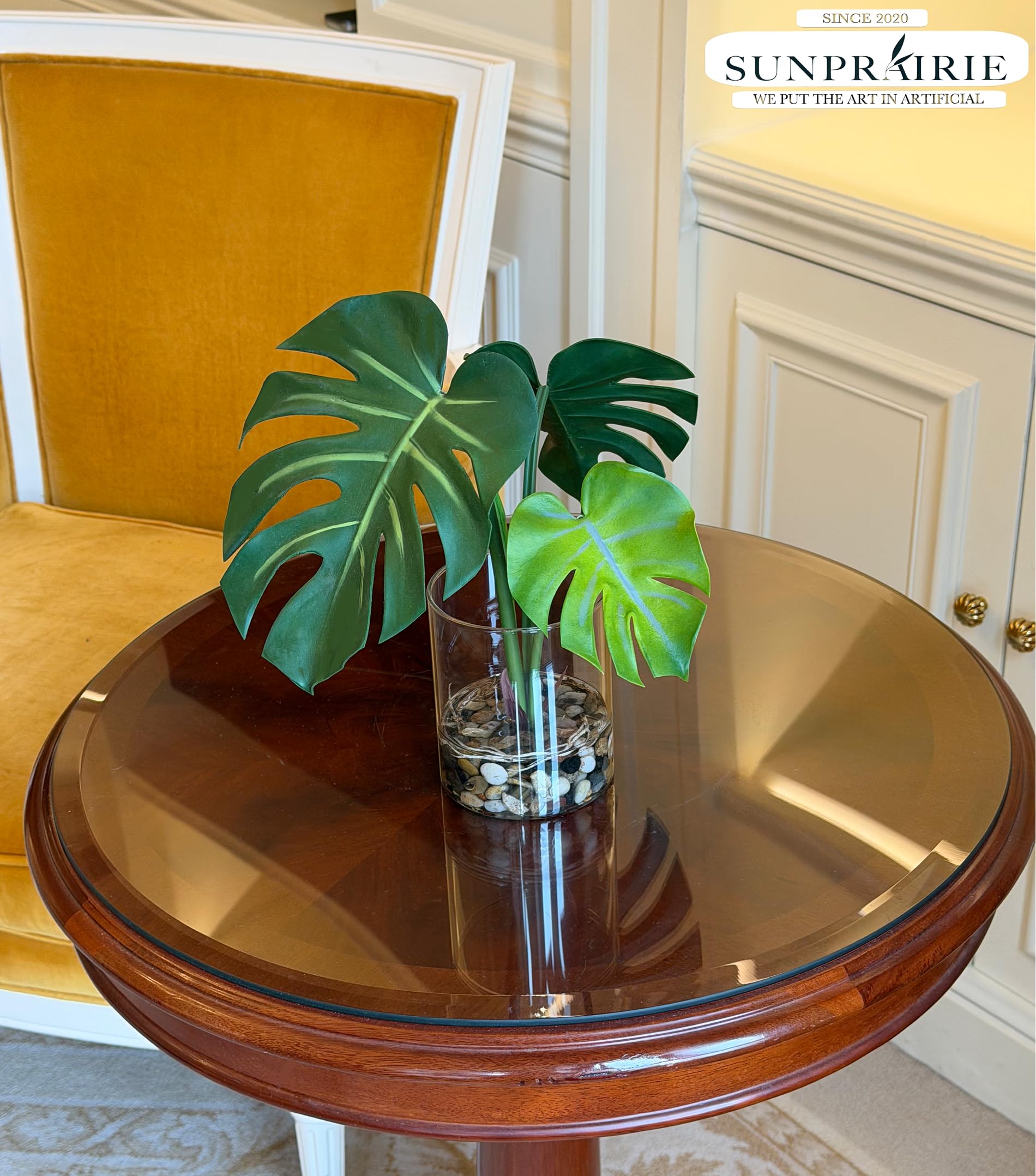 SUNPRAIRIE Plante artificielle réaliste en pot transparent avec de l'eau artificielle, larges feuilles de monstera, plantes artificielles d'intérieur et d'extérieur