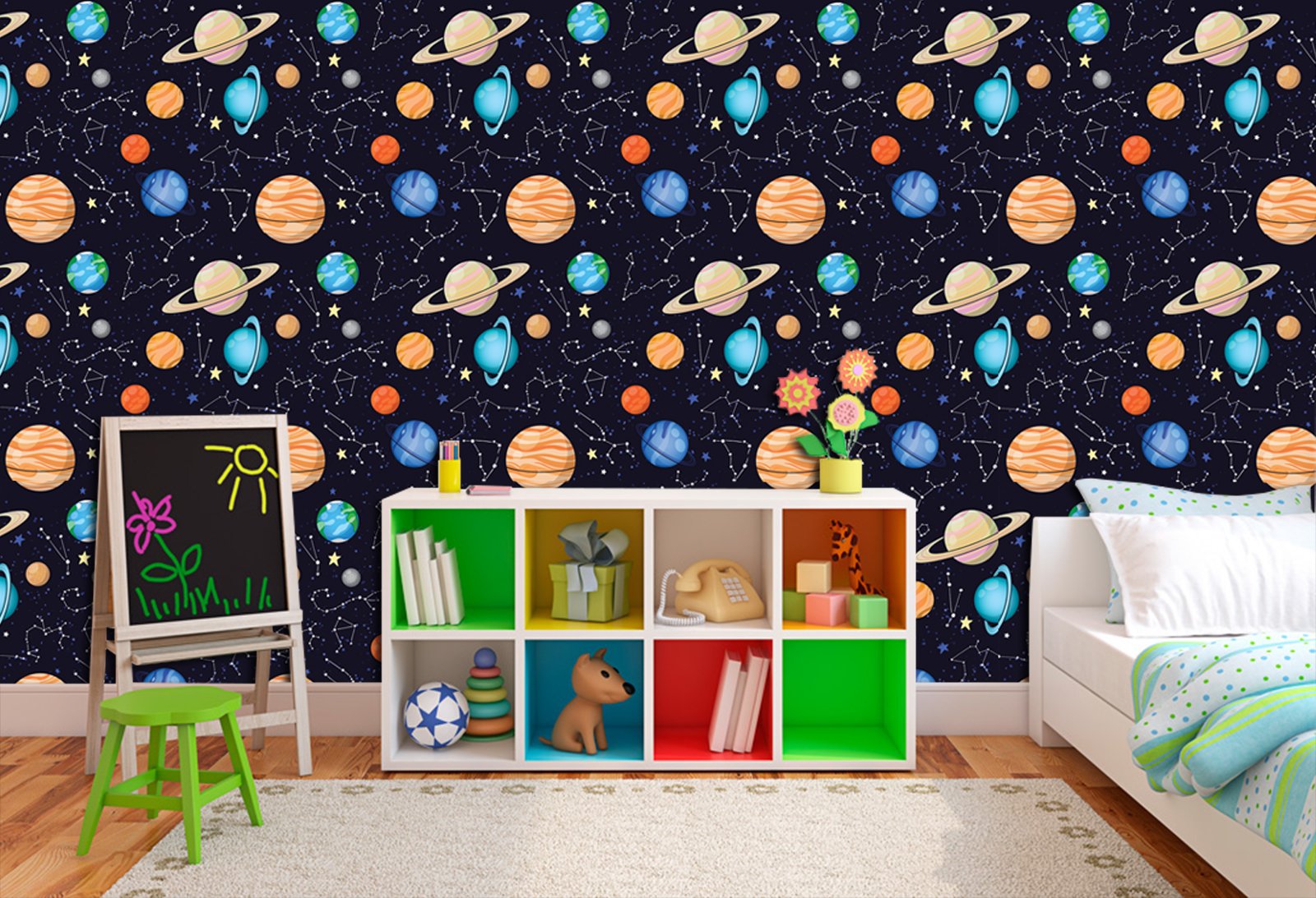 PRINTELLIGENT Galaxy Universe Space Stars Sky Moon Earth Wallpaper (Self Adhesive)(Wallpaper - Size - 10 Sq Ft - 16 x 90 Inch)