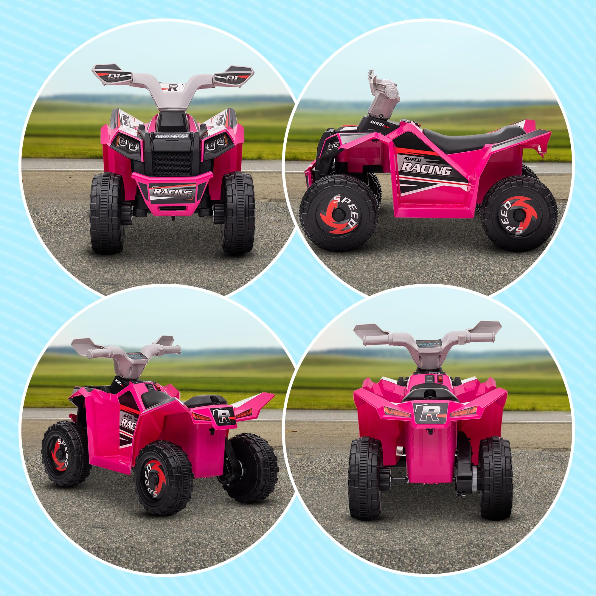 HOMCOM Quad Eléctrico para Niños 6V 18-36 Meses Avance y Retroceso 2,5 km/h Rosa