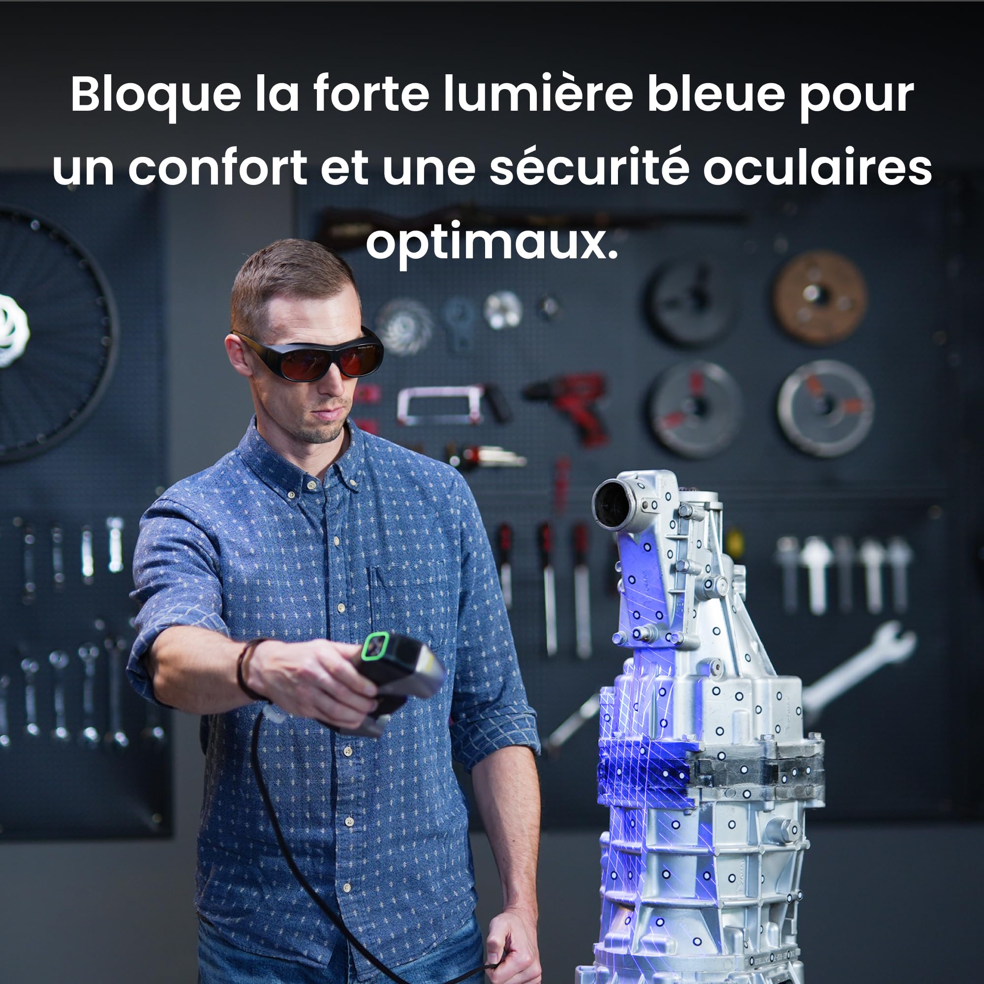 Revopoint Lunettes de sécurité laser bleu, 200 nm–460 nm OD5, protection oculaire compatible avec tous les scanners 3D à laser bleu universels, lunettes professionnelles pour gravure