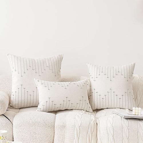 Miniatura 2 de LILEPOY Juego de 2 fundas de almohada bohemias de 20 x 20 pulgadas, con textura neutra, fundas de cojín cuadradas modernas para sofá, sala de estar,
