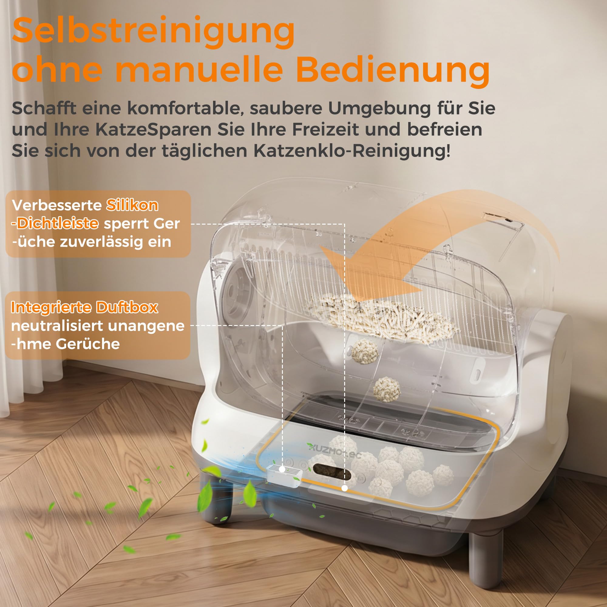 katzenklo selbstreinigend, verbreiterte XXXL selbstreinigende katzentoilette mit einfachem EIN- und Ausstieg, wasserdicht, geruchshemmend, langlebig 120L großes automatisches katzenklo