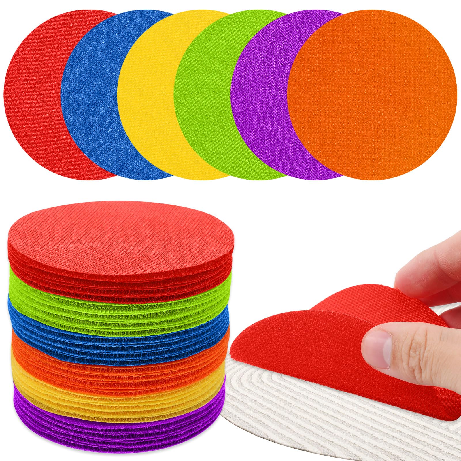 48 Pcs Circle Spot Markers Carpet for Classroom Seat Position Dots Removable Floor Makers for School Rug Decoration Colorful Round Sitting Marks for Preschool Elementary Kindergarten Teachers Supplies