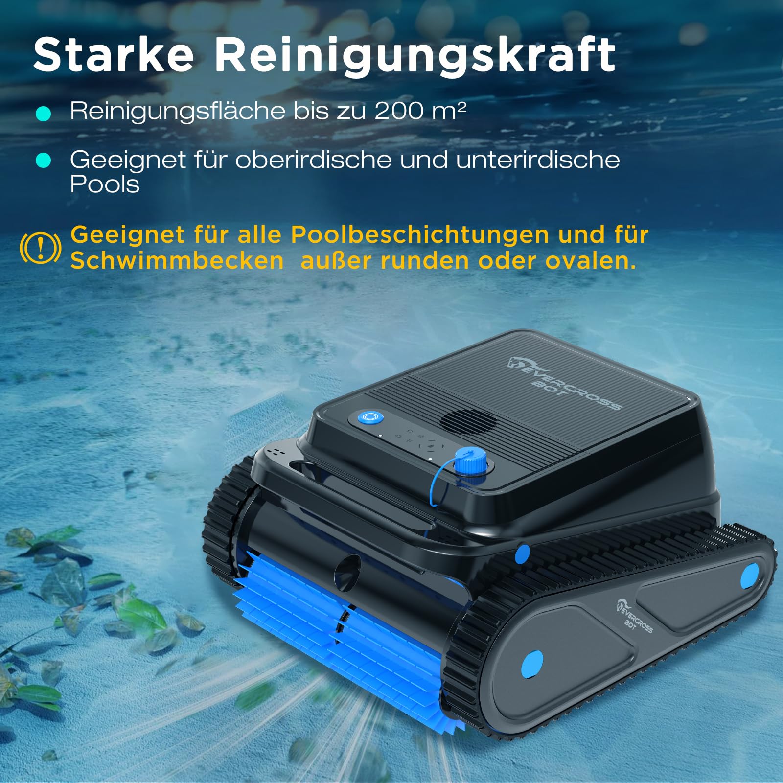 EVERCROSS BOT Robot de piscina inalámbrico con limpieza de pared y línea de