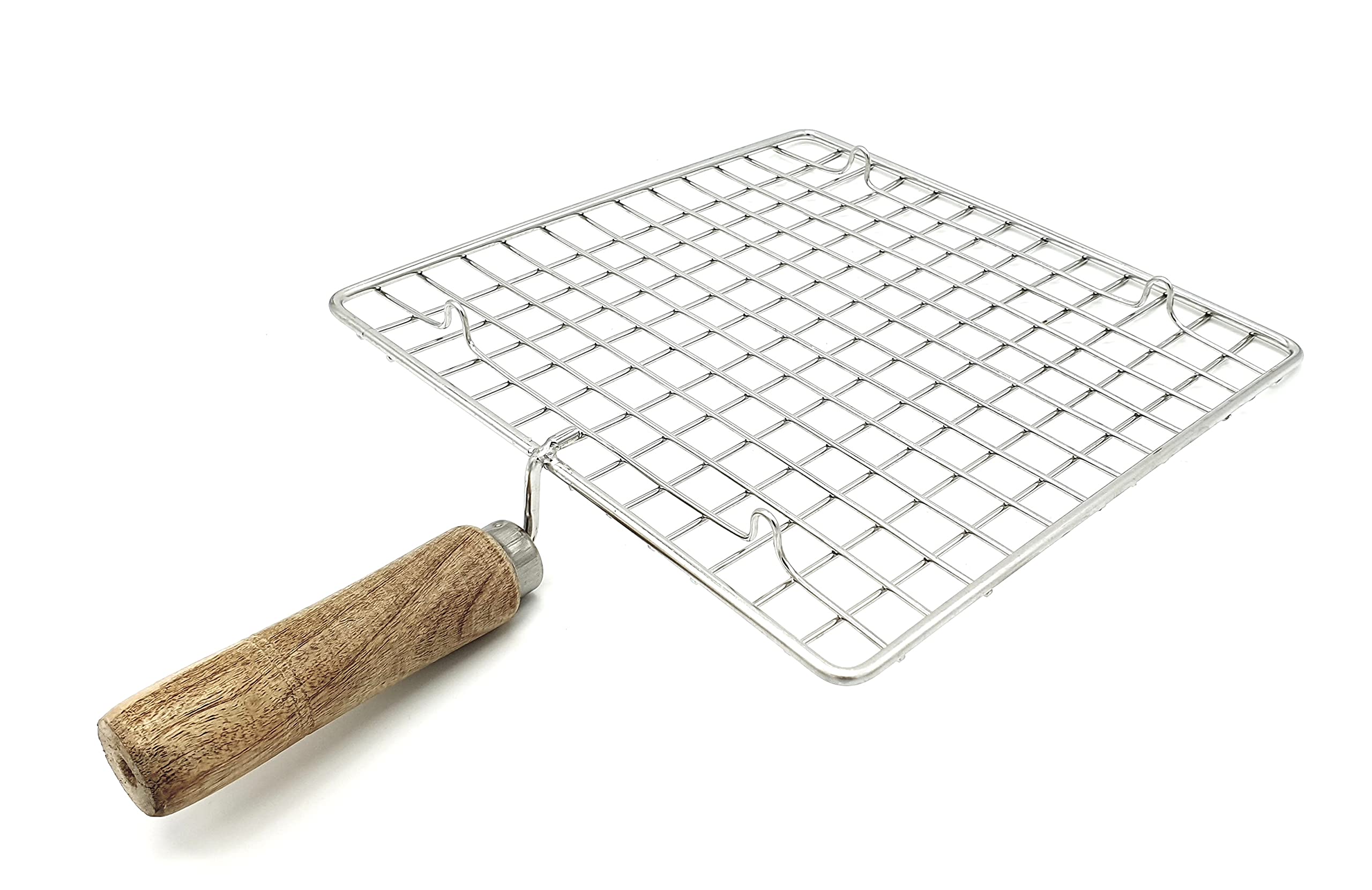 Epraiser Premium Stainless Steel Food Grade Wooden Handle Square Roaster Papad Jali Grill Tandoor for Papad Barbeque Roast Baingan Bharta Pizza Roti Toast Etc (Classic Square)-image-14