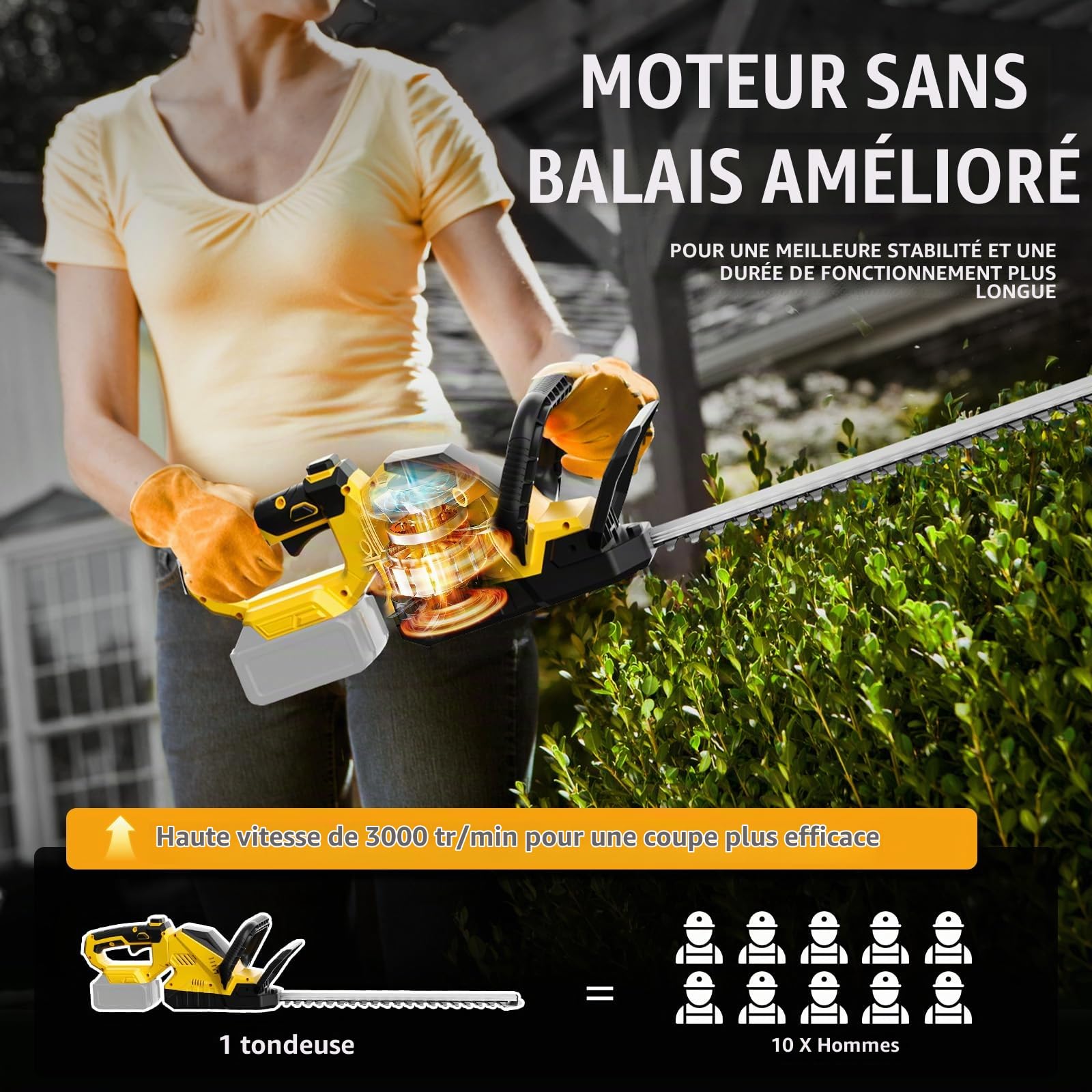 Taille Haie Batterie sans Fil Compatible avec Dewalt 20V 18V sans Batterie